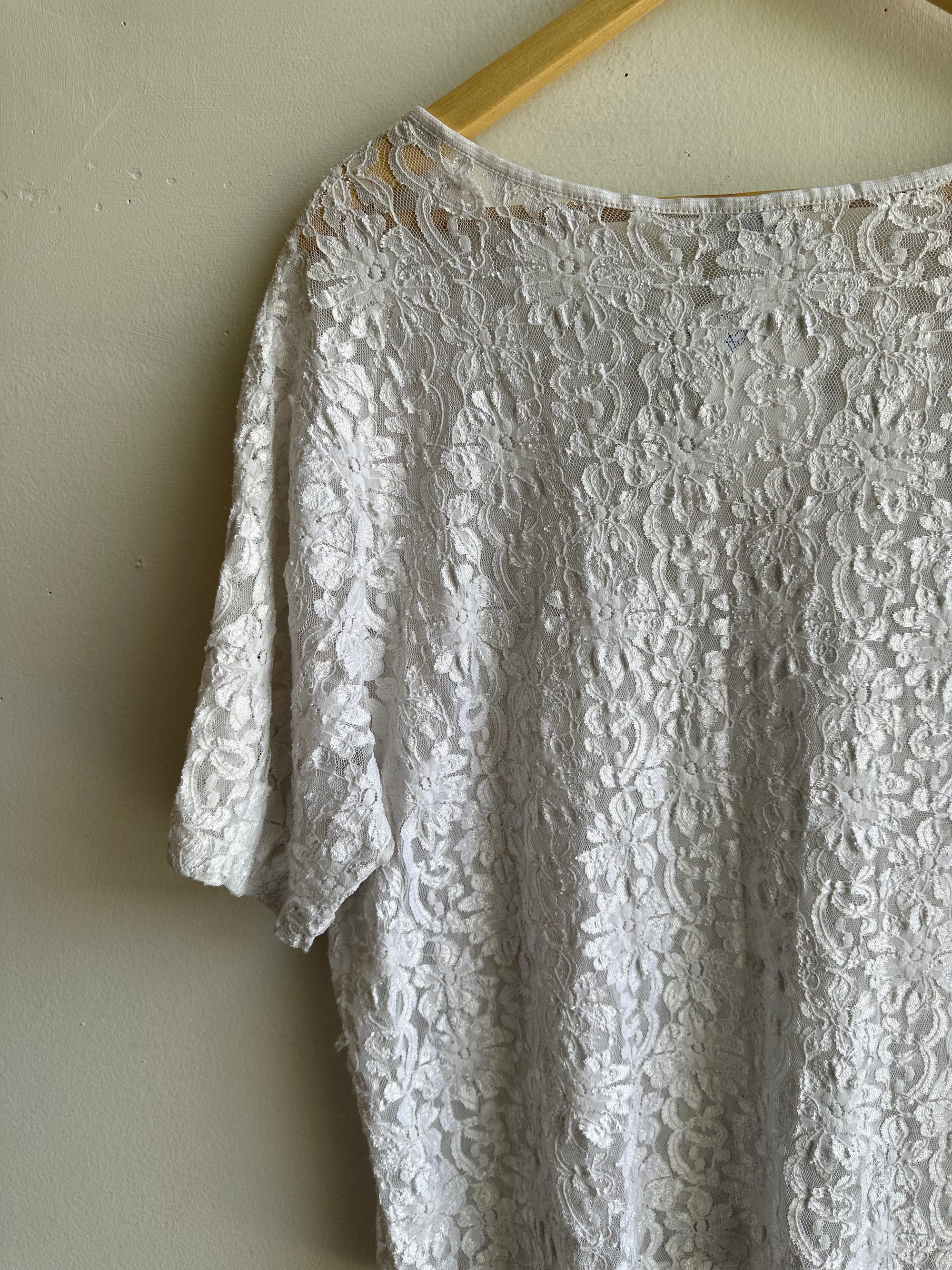 Vintage 80s Heather Nicole Stretchy Lace T-Shirt | Size Large