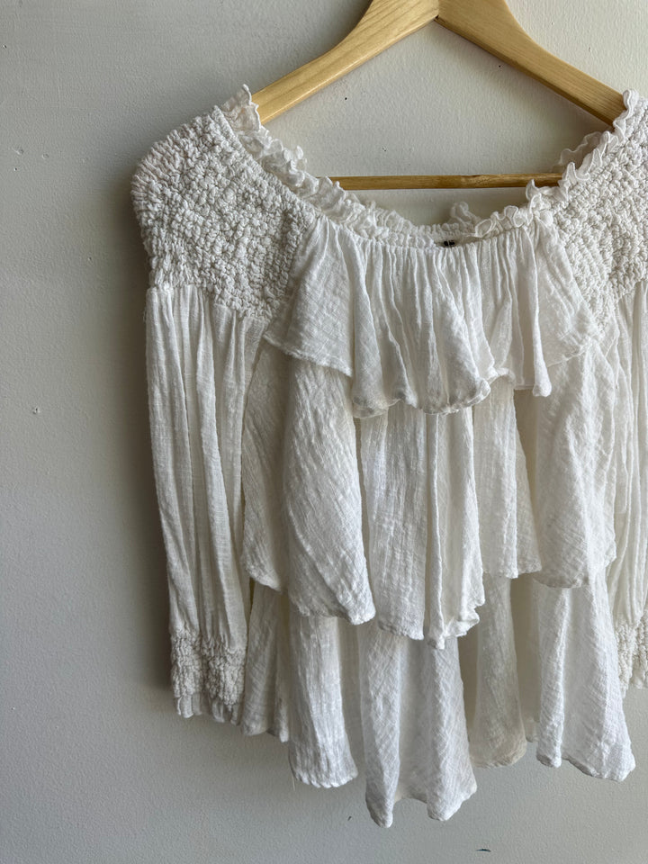 Vintage Off The Shoulder Flowy Boho Long Sleeve | Size Large