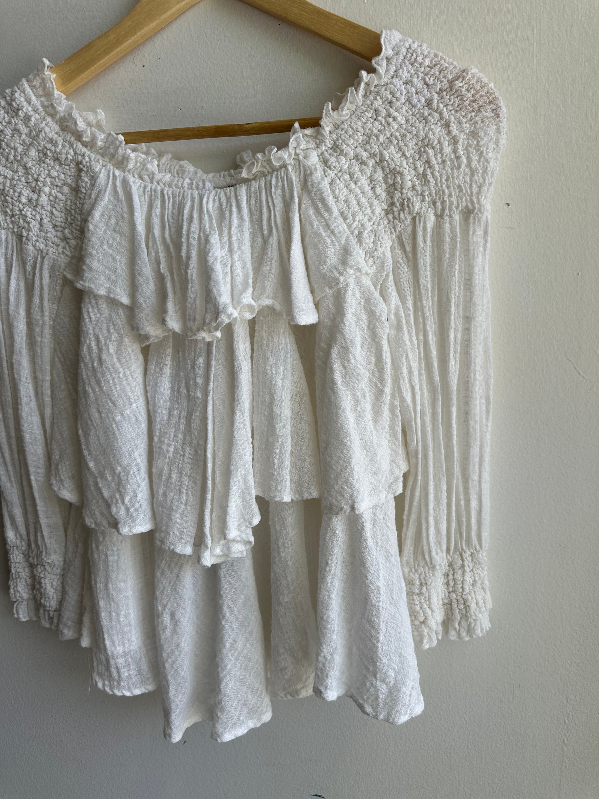 Vintage Off The Shoulder Flowy Boho Long Sleeve | Size Large