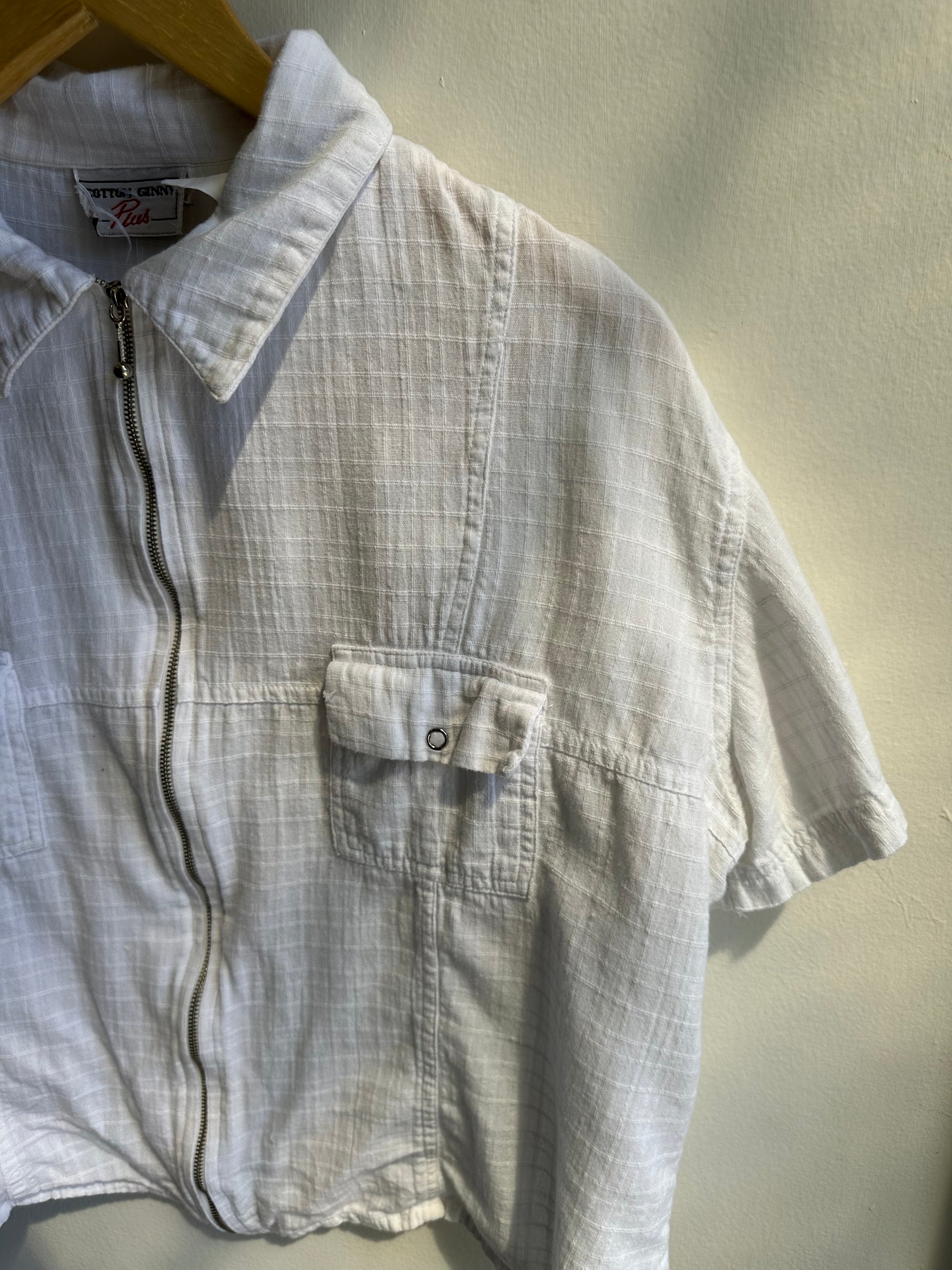 Vintage Cotton Ginny Zip Up White T-Shirt | Size XL