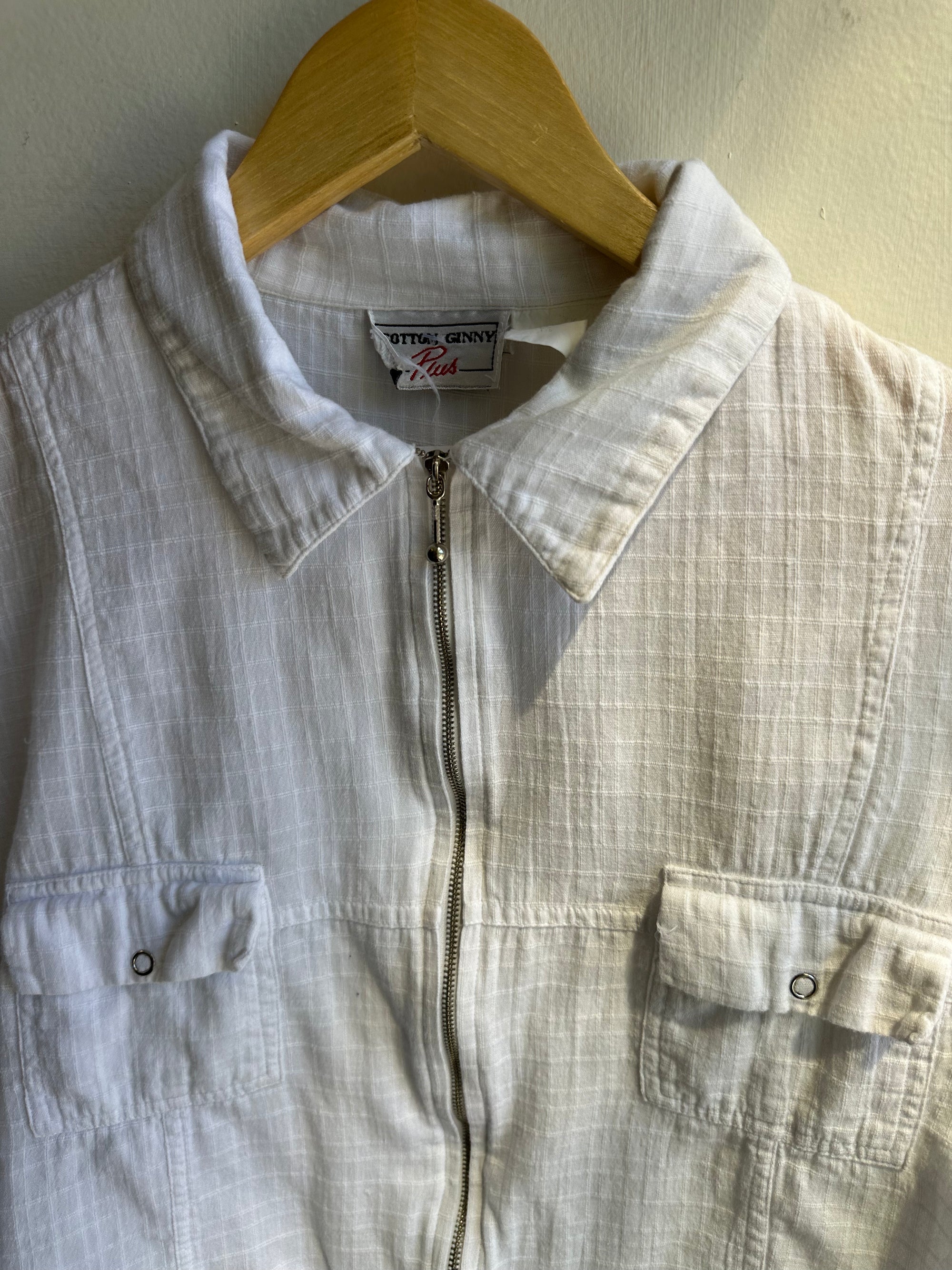 Vintage Cotton Ginny Zip Up White T-Shirt | Size XL