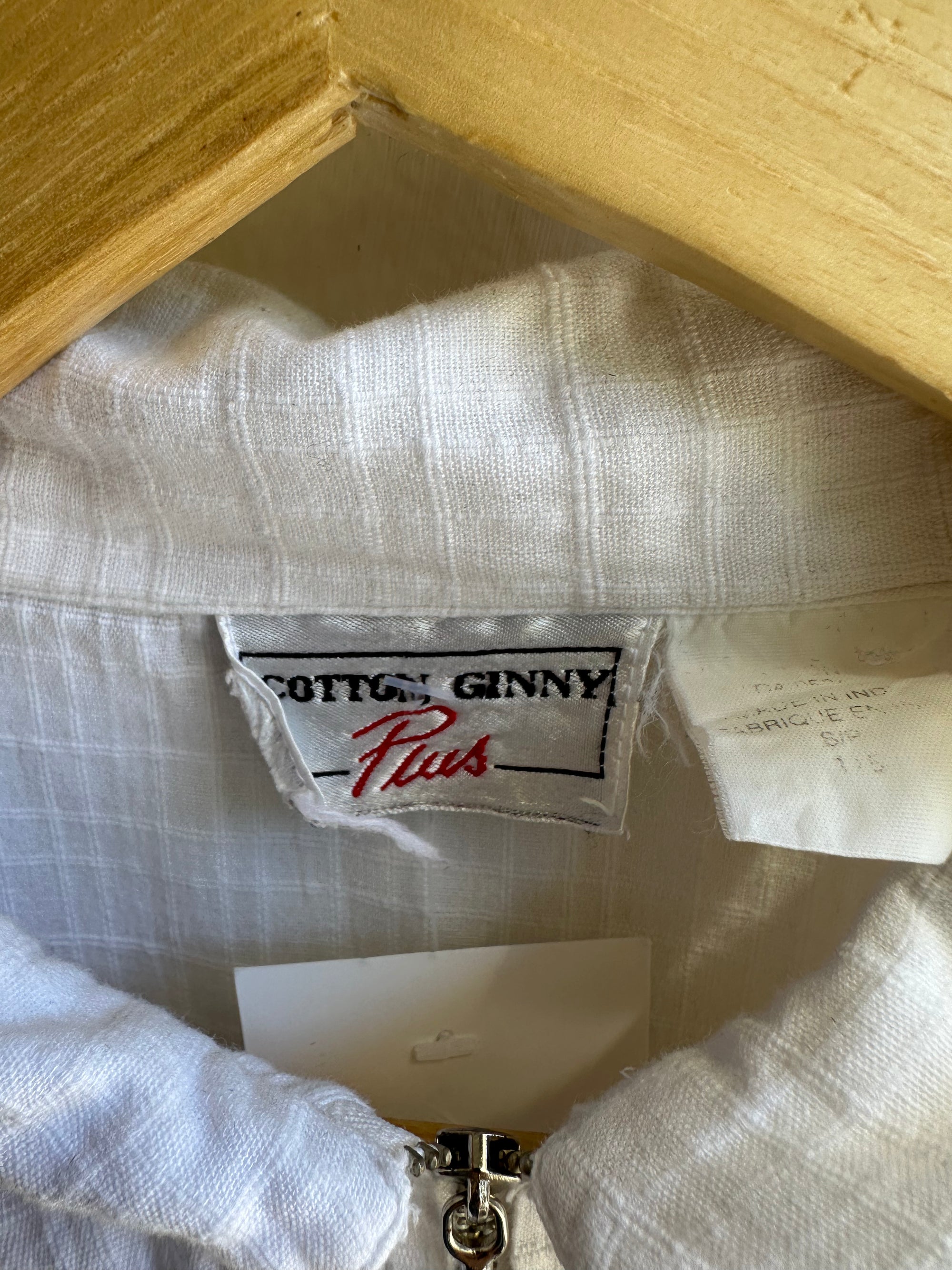 Vintage Cotton Ginny Zip Up White T-Shirt | Size XL