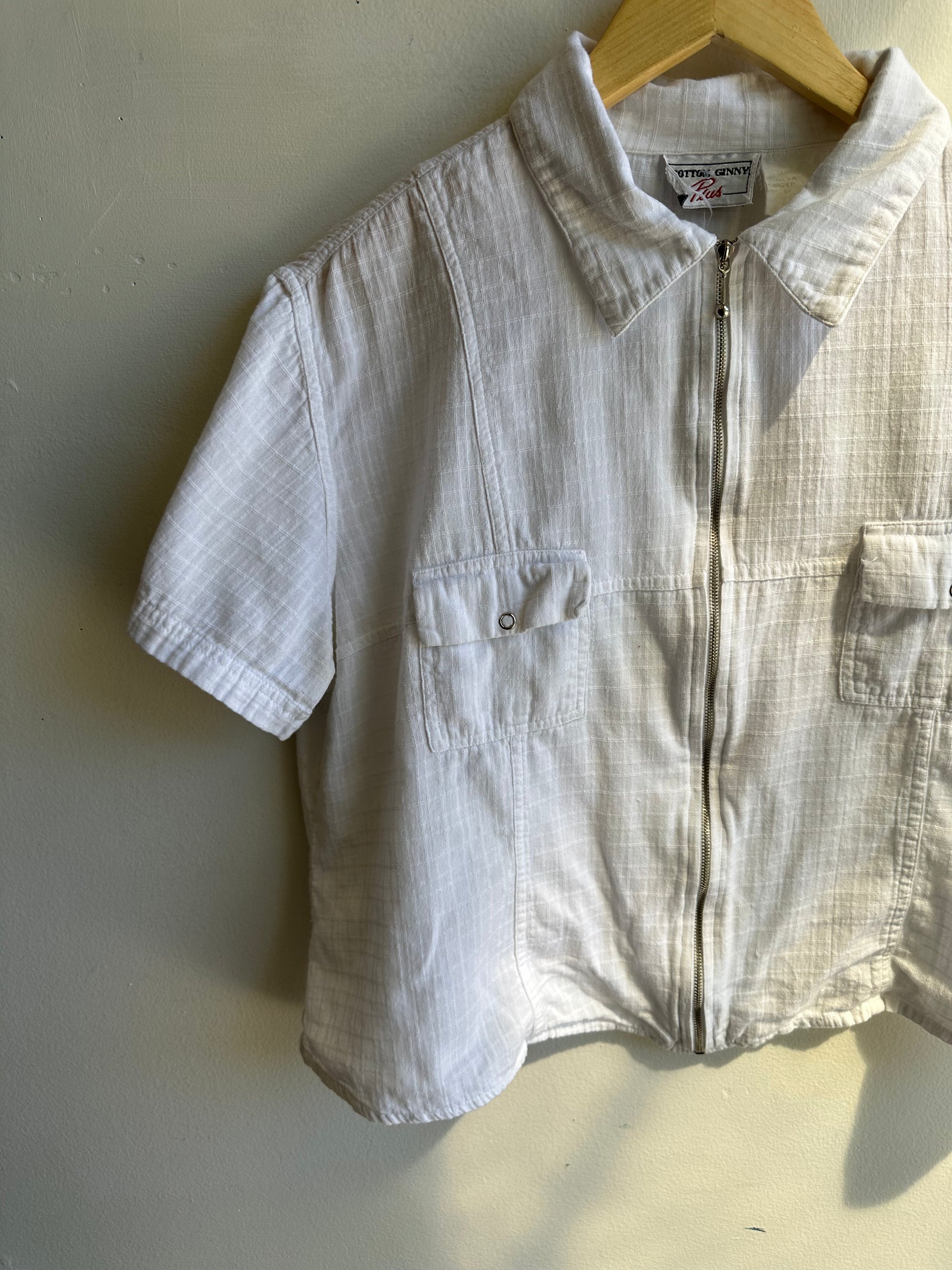 Vintage Cotton Ginny Zip Up White T-Shirt | Size XL
