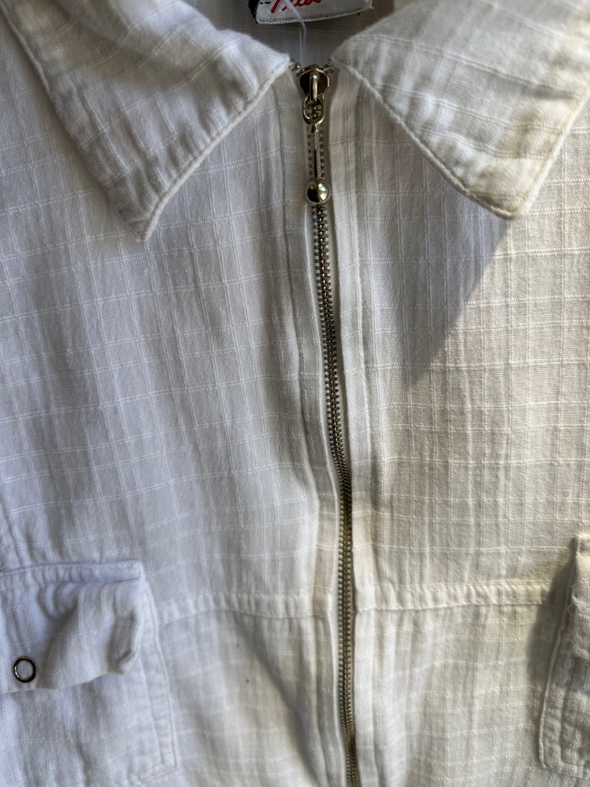 Vintage Cotton Ginny Zip Up White T-Shirt | Size XL