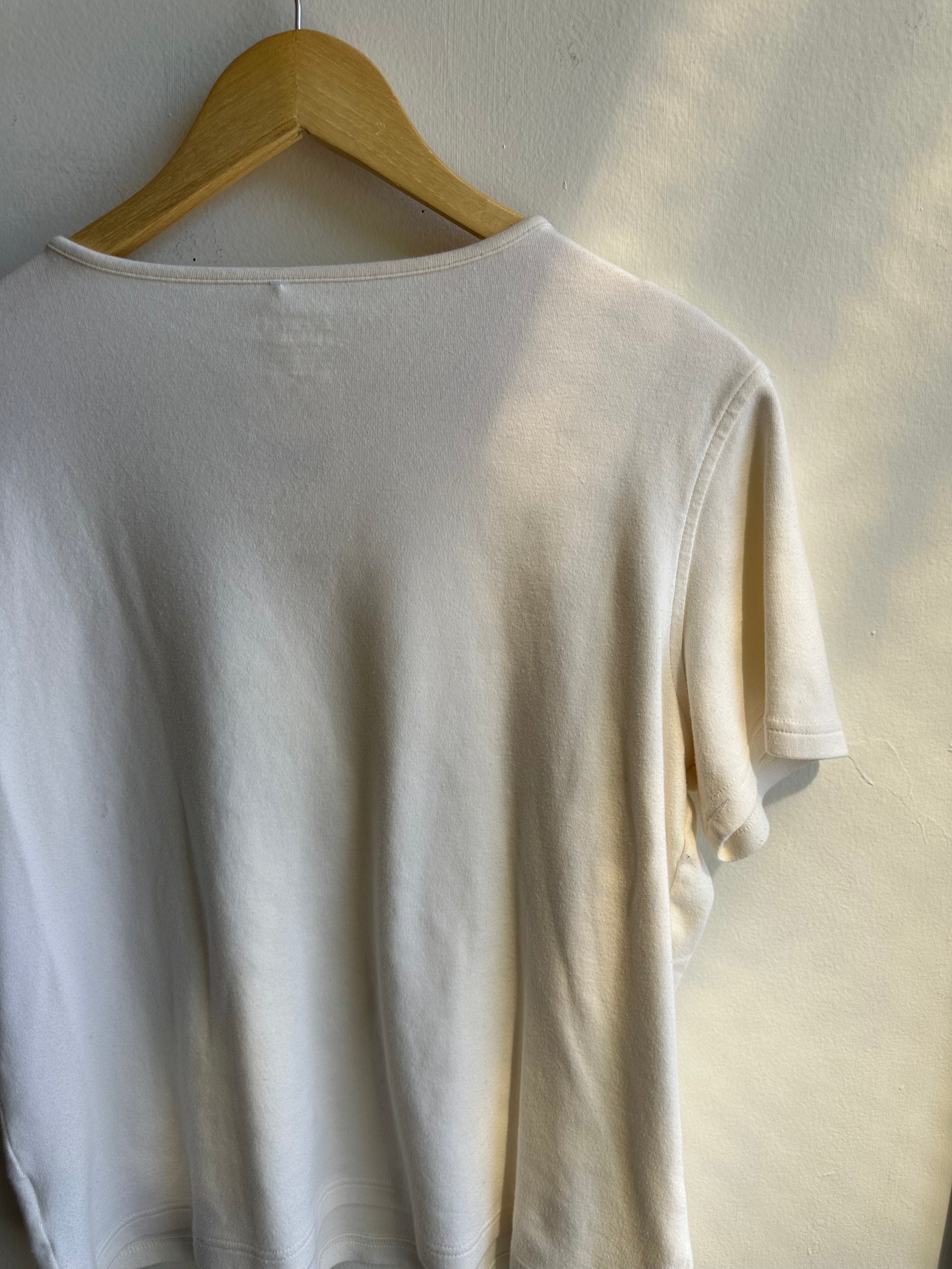 Vintage Cream Embroidered Flower T-Shirt | Size Large
