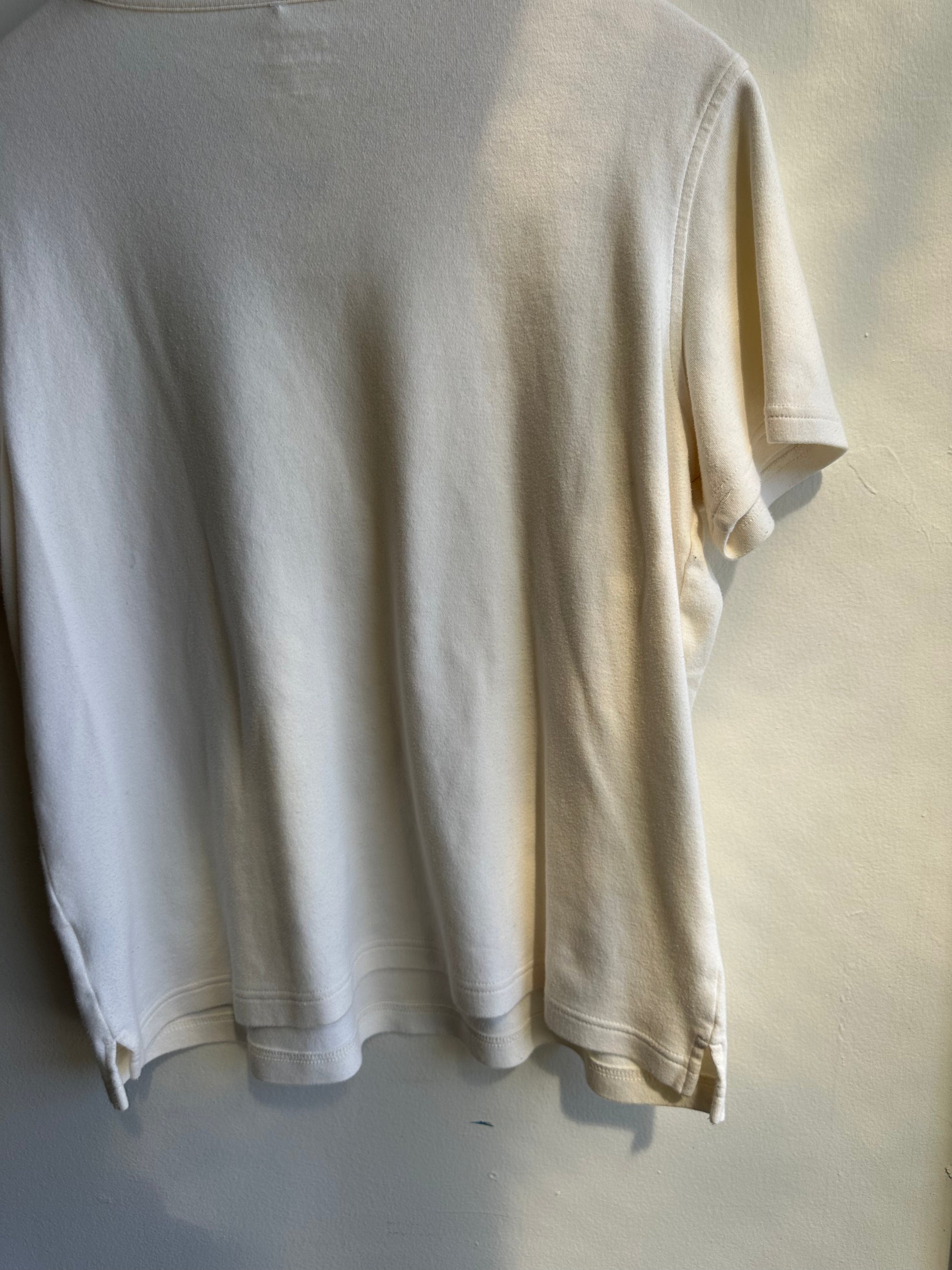 Vintage Cream Embroidered Flower T-Shirt | Size Large