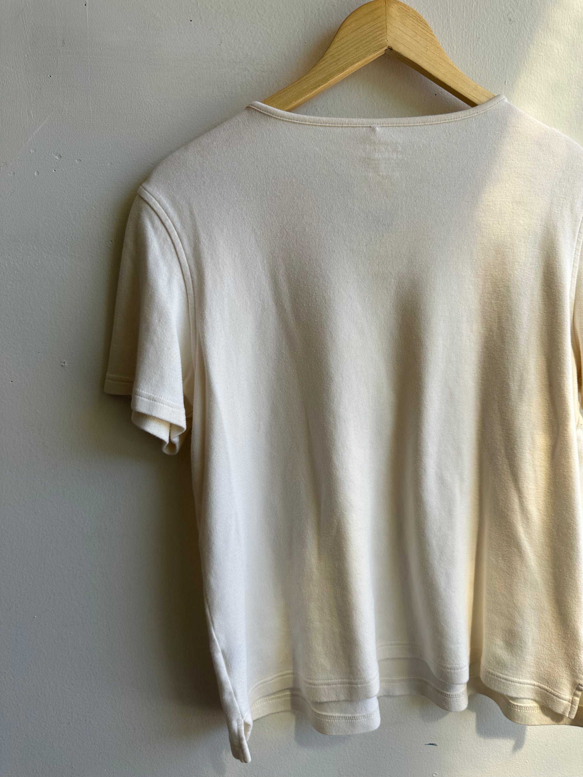 Vintage Cream Embroidered Flower T-Shirt | Size Large