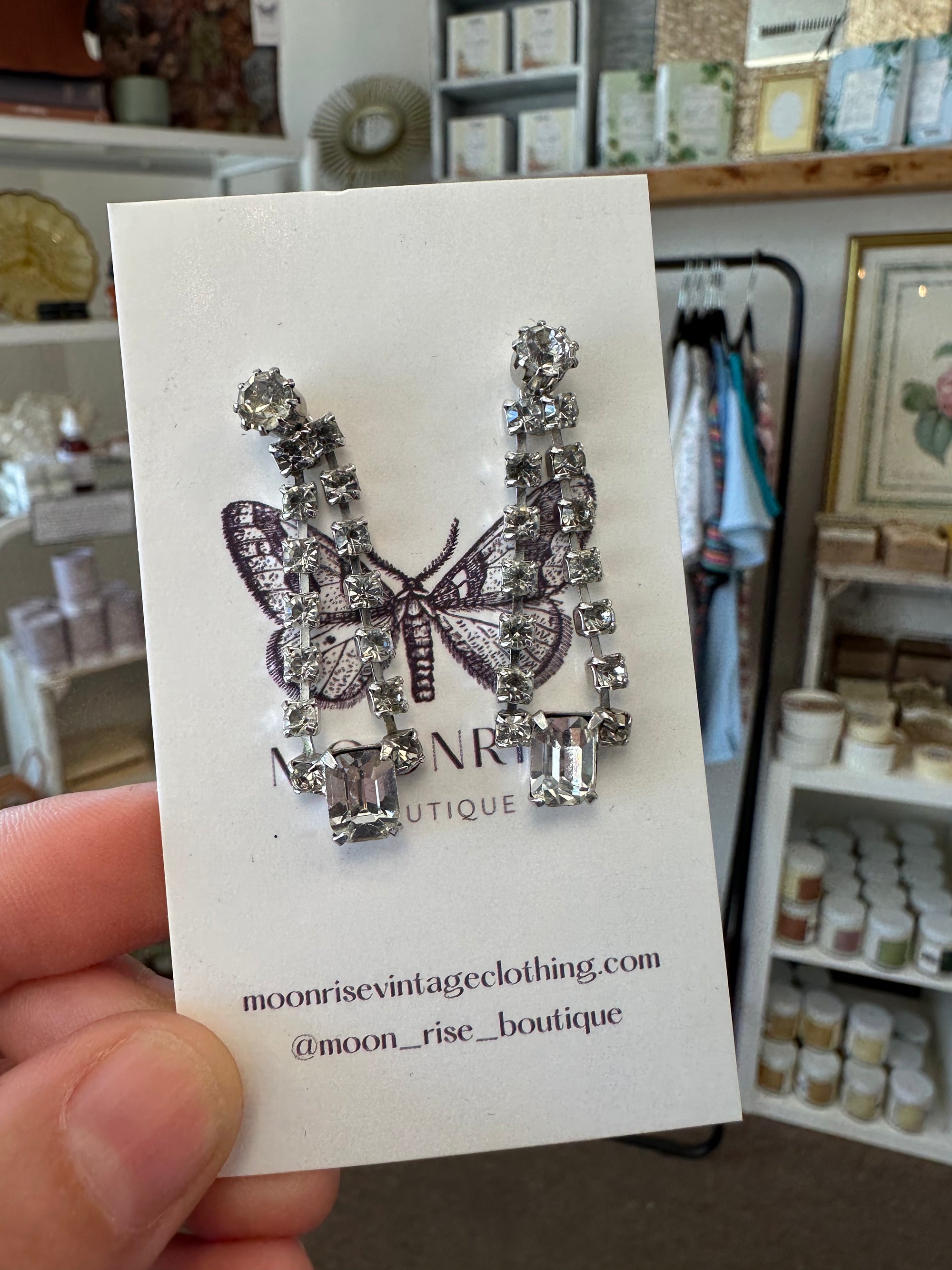 Vintage Silver Crystal Statement Earrings