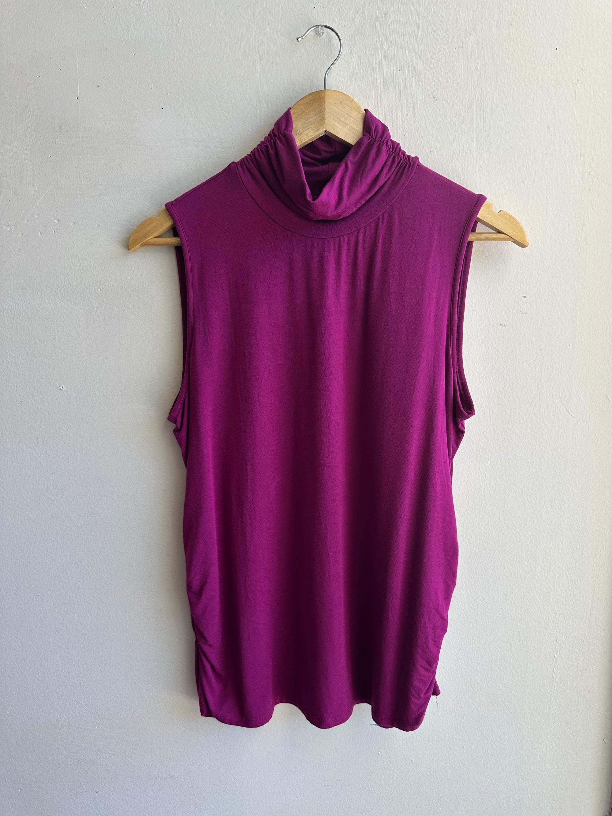 Cowl Neck Sleeveless Top | Size Large| Berry