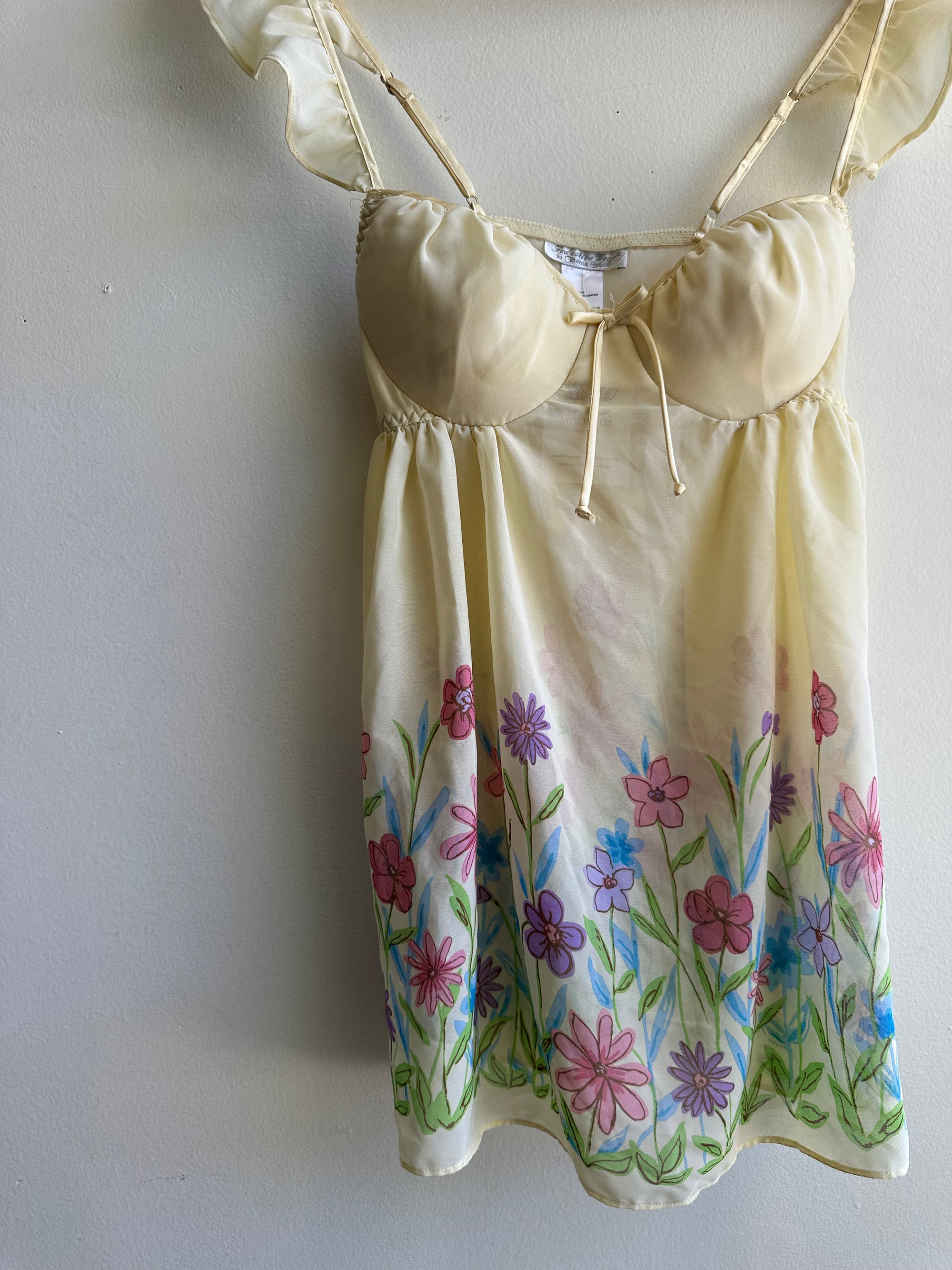 Vintage Butter Yellow Floral Ruffle Sleeve Tank Top | Size Small