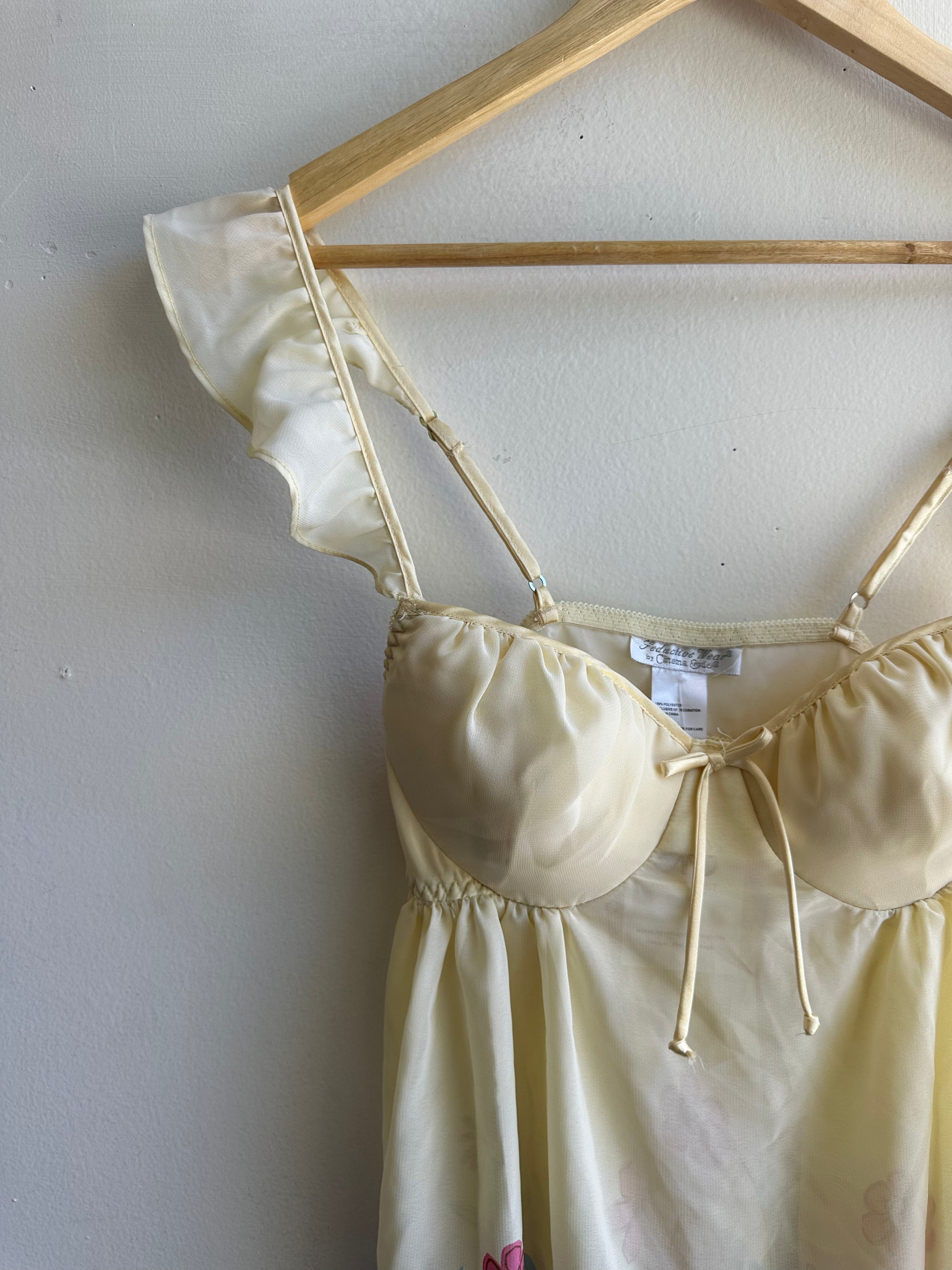 Vintage Butter Yellow Floral Ruffle Sleeve Tank Top | Size Small