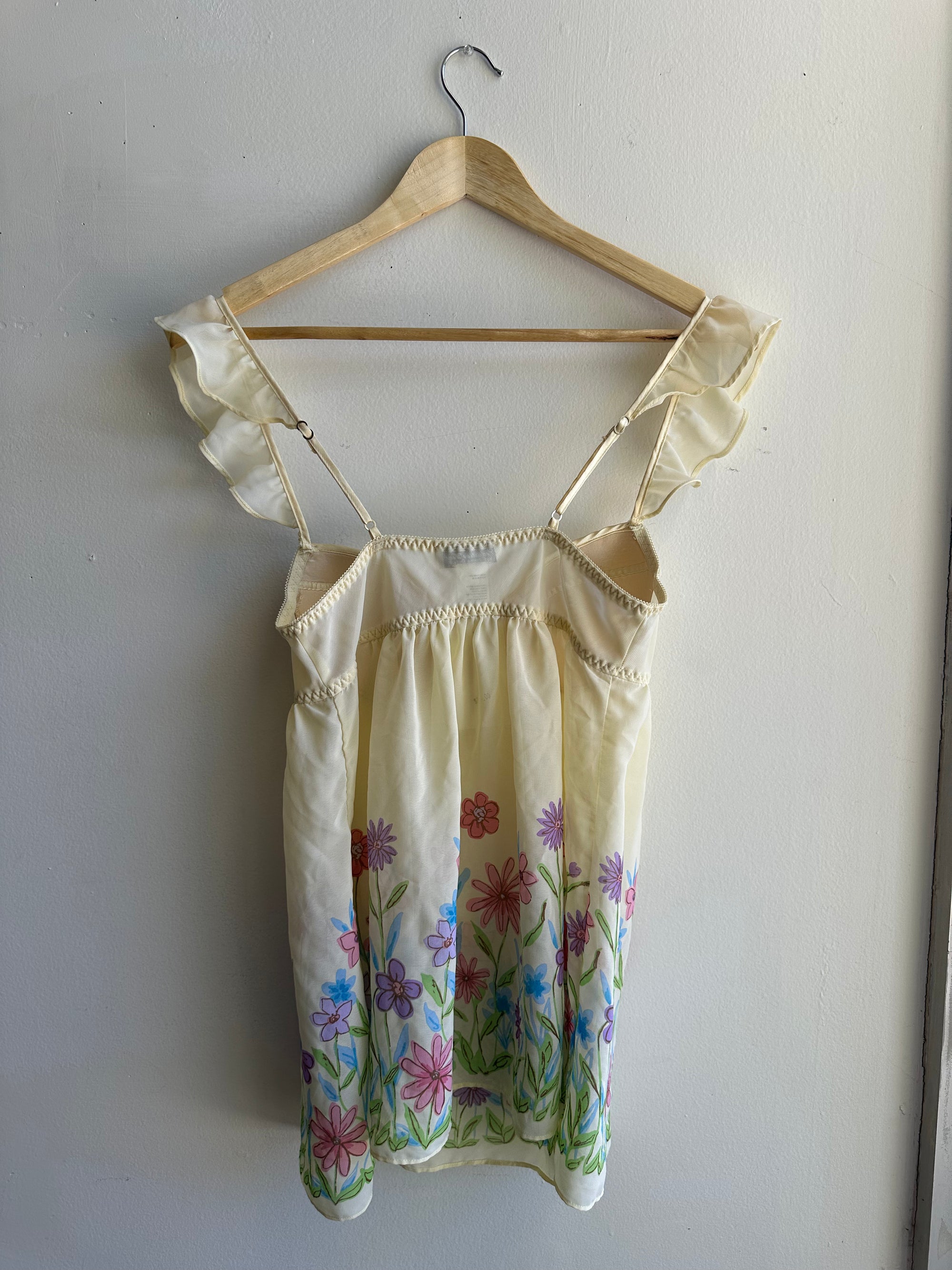Vintage Butter Yellow Floral Ruffle Sleeve Tank Top | Size Small