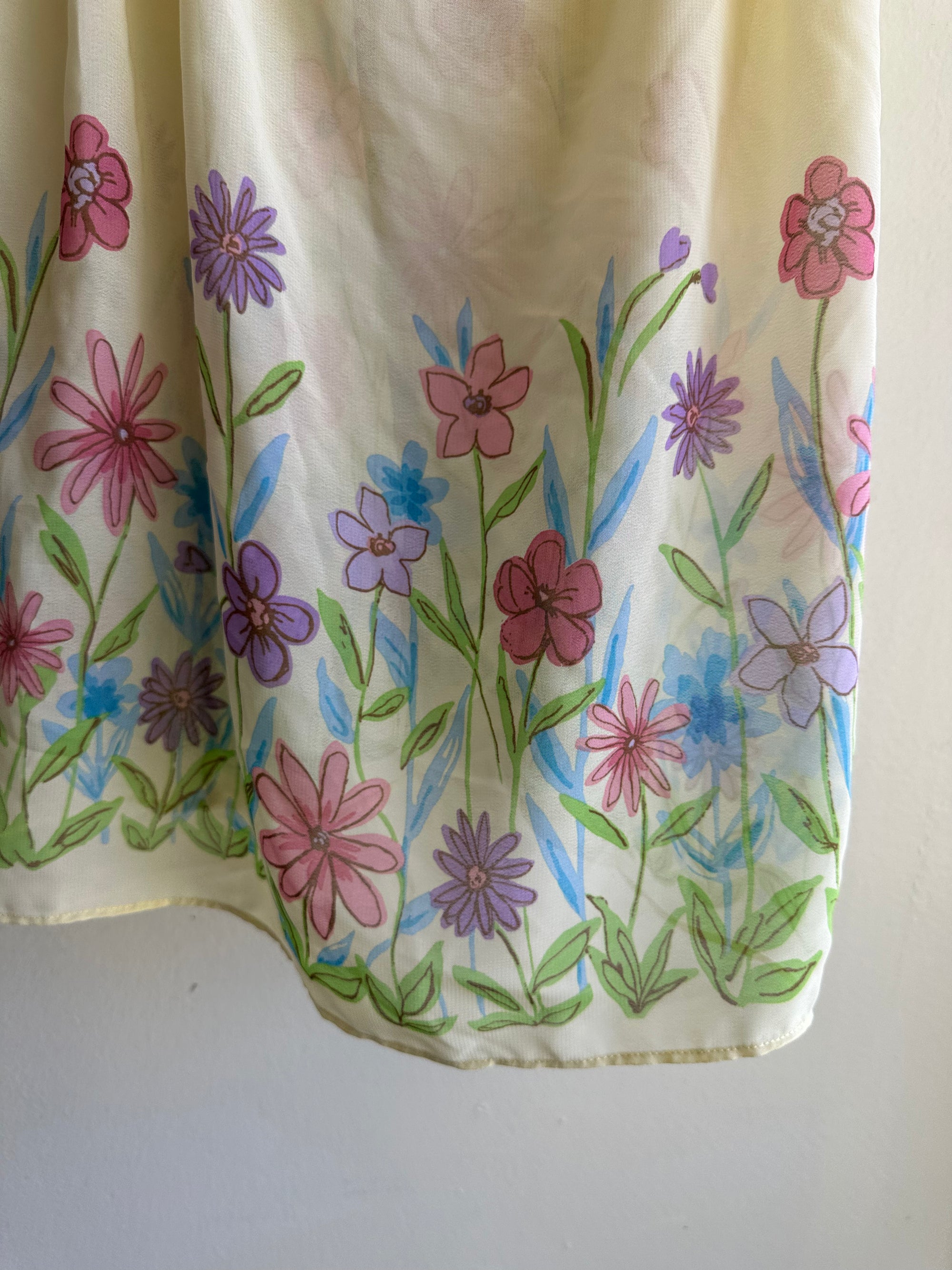 Vintage Butter Yellow Floral Ruffle Sleeve Tank Top | Size Small