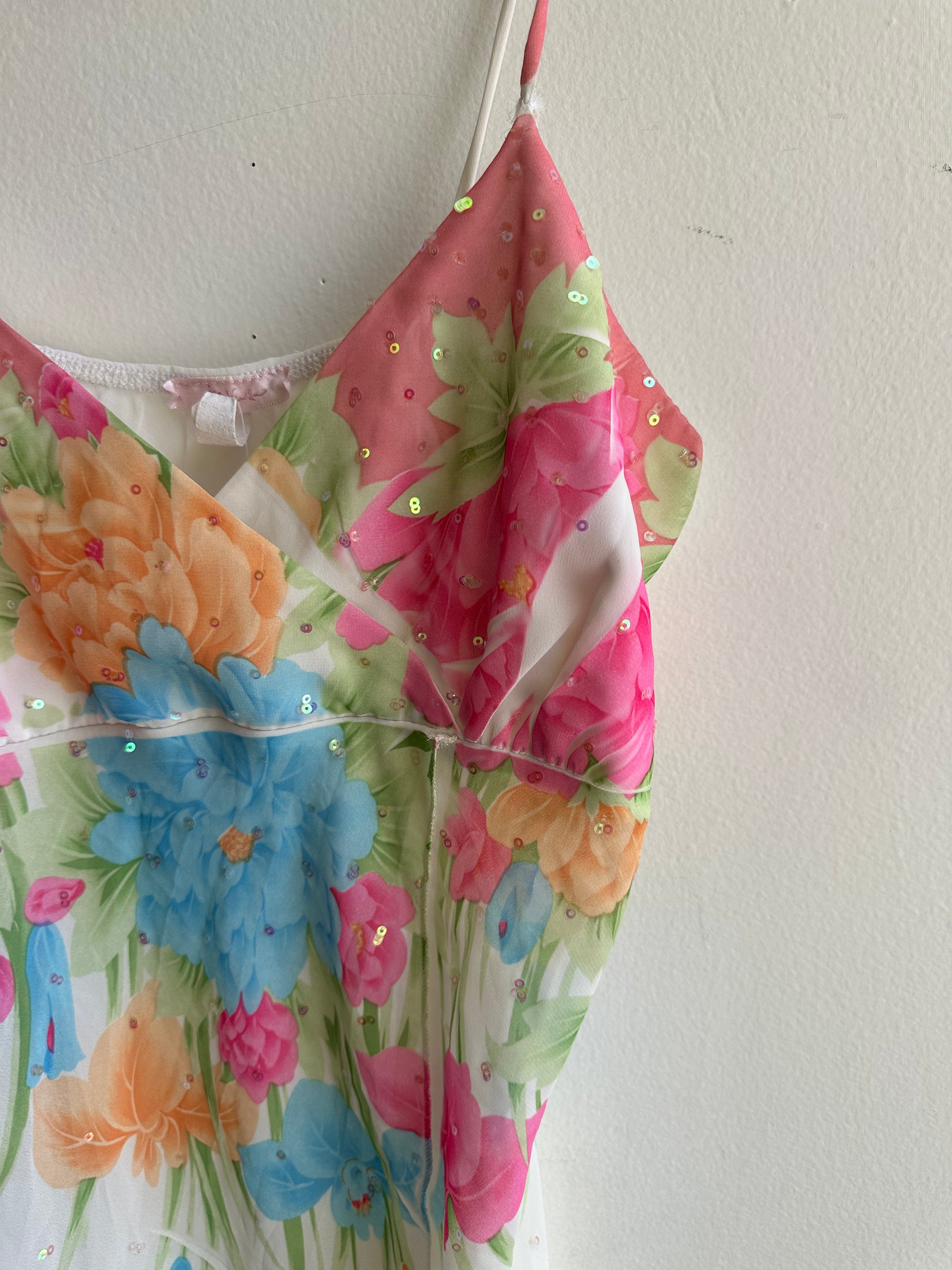 Vintage Y2K Sequin Sheer Floral Tank Top | Size Medium