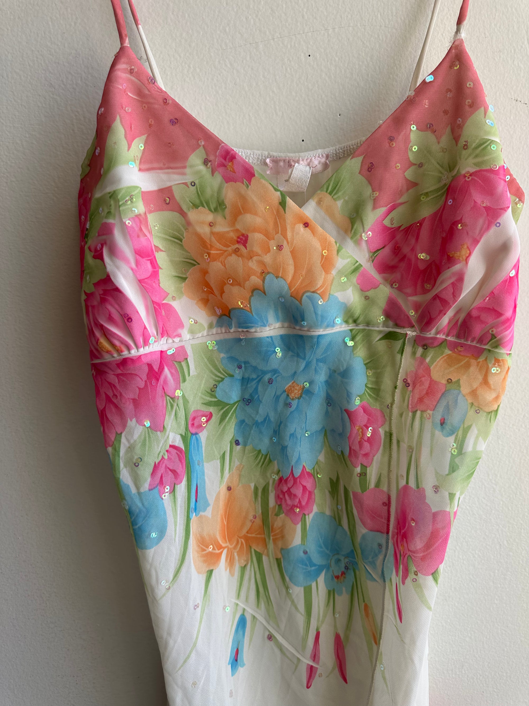 Vintage Y2K Sequin Sheer Floral Tank Top | Size Medium