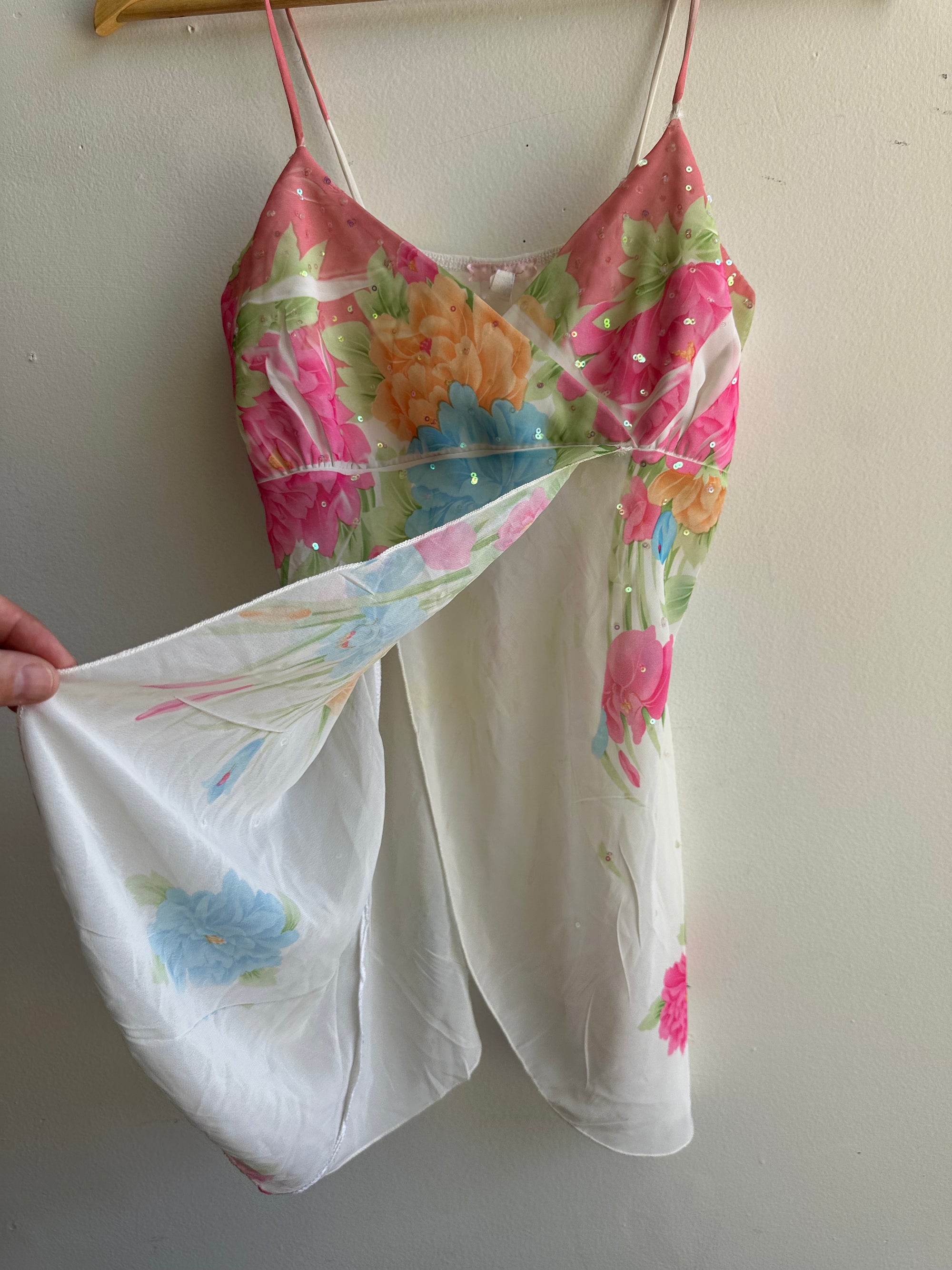 Vintage Y2K Sequin Sheer Floral Tank Top | Size Medium