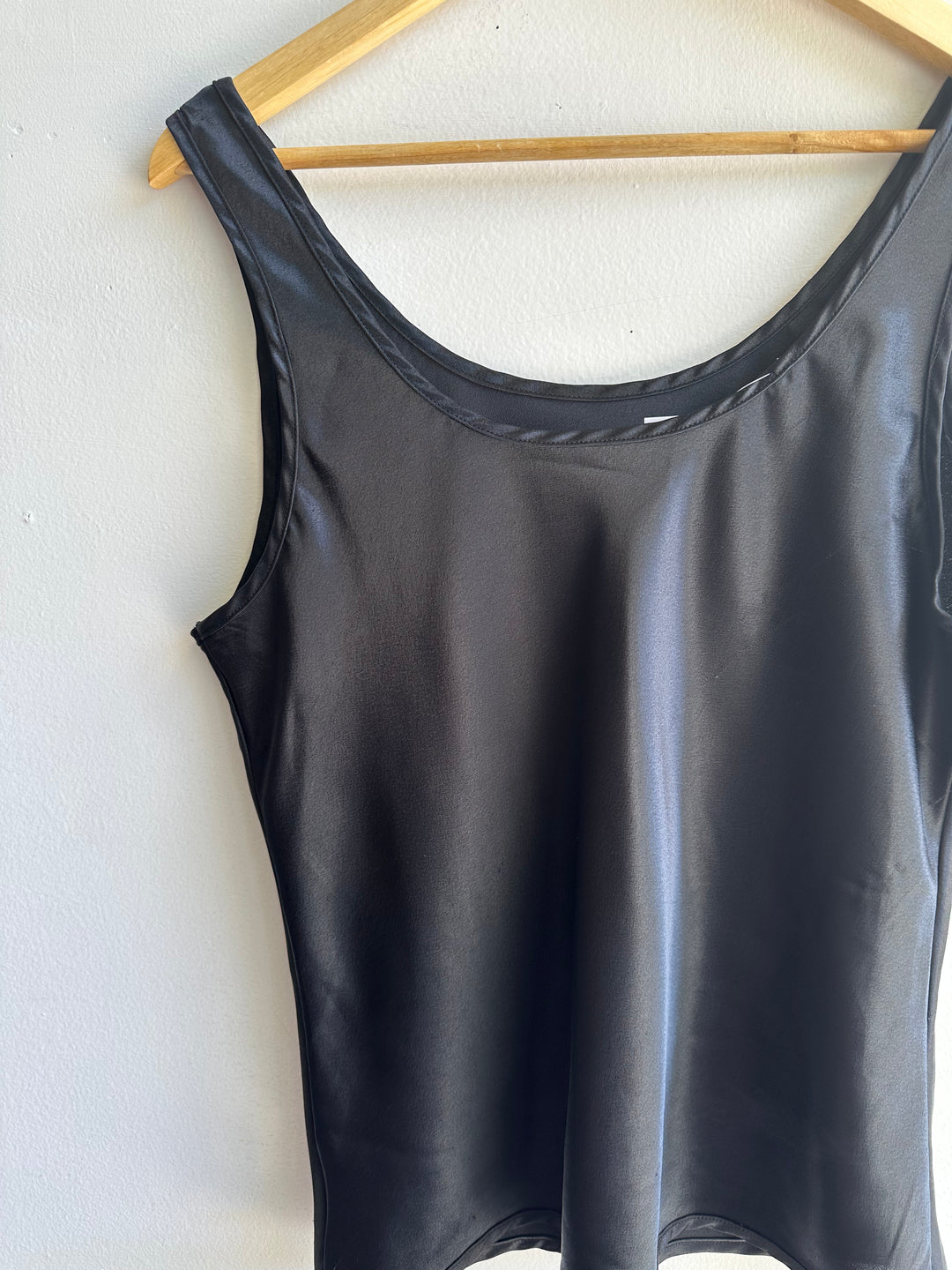 Vintage Black Satin Tank Top | Size Medium