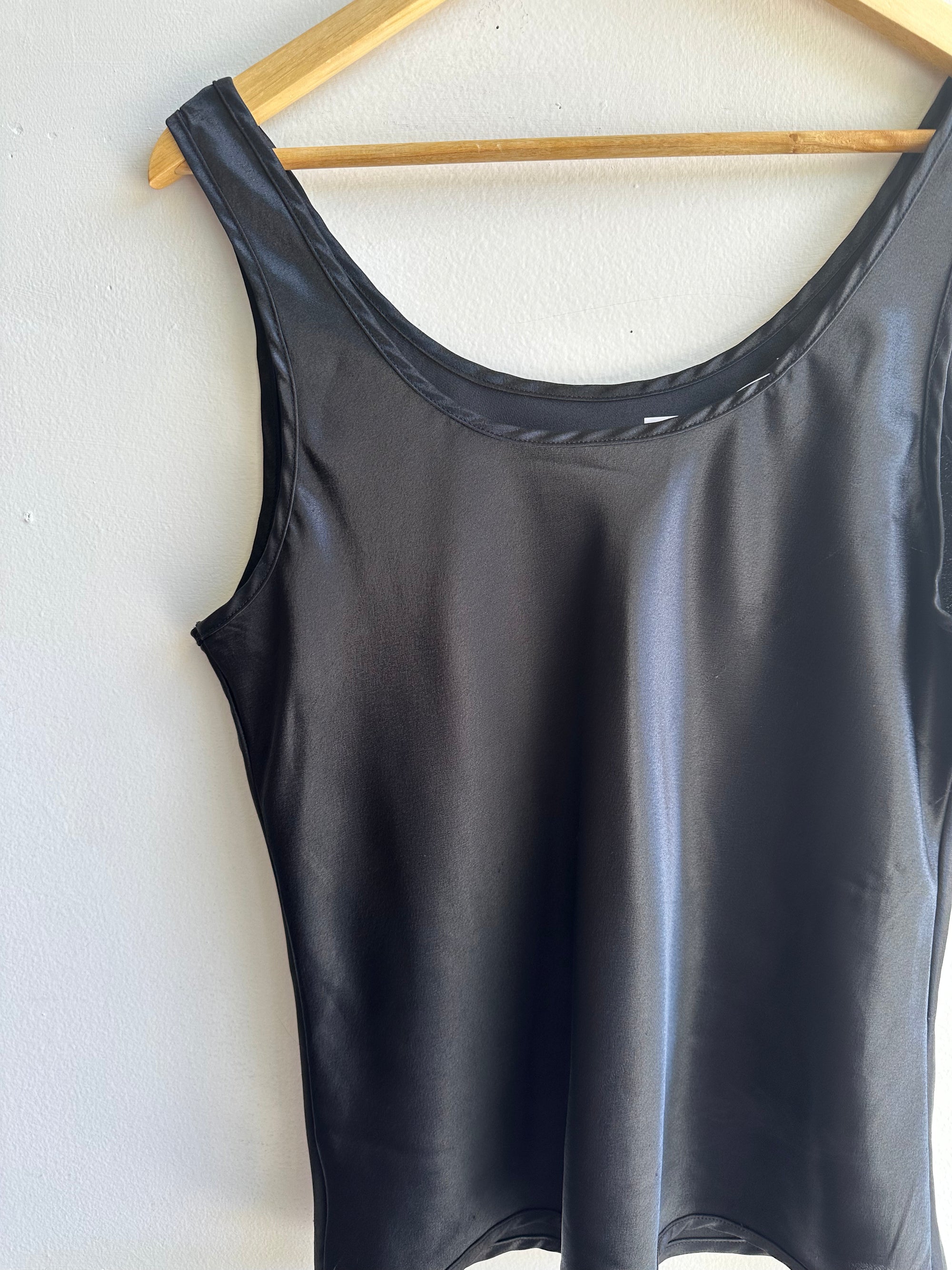 Vintage Black Satin Tank Top | Size Medium