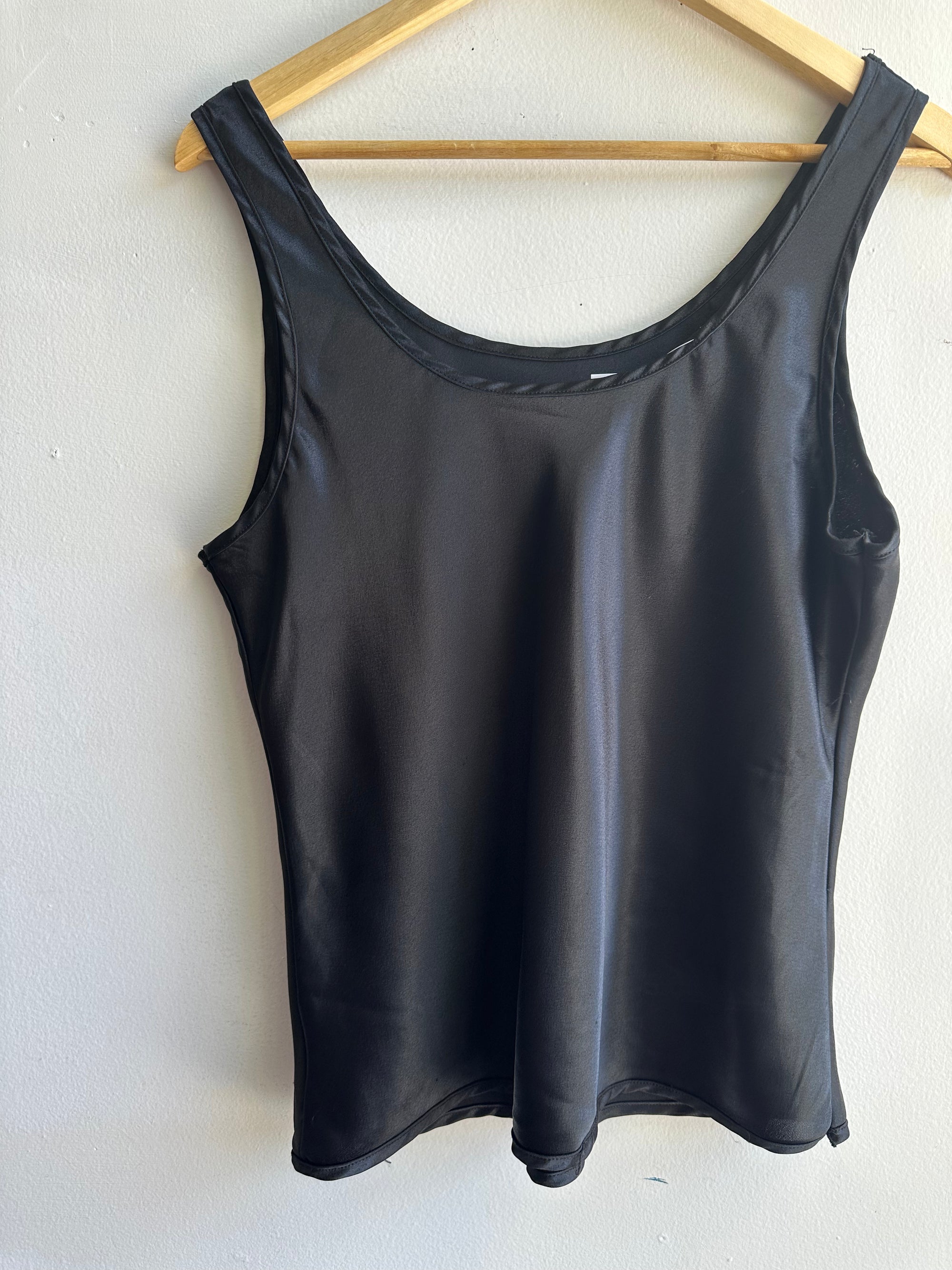 Vintage Black Satin Tank Top | Size Medium