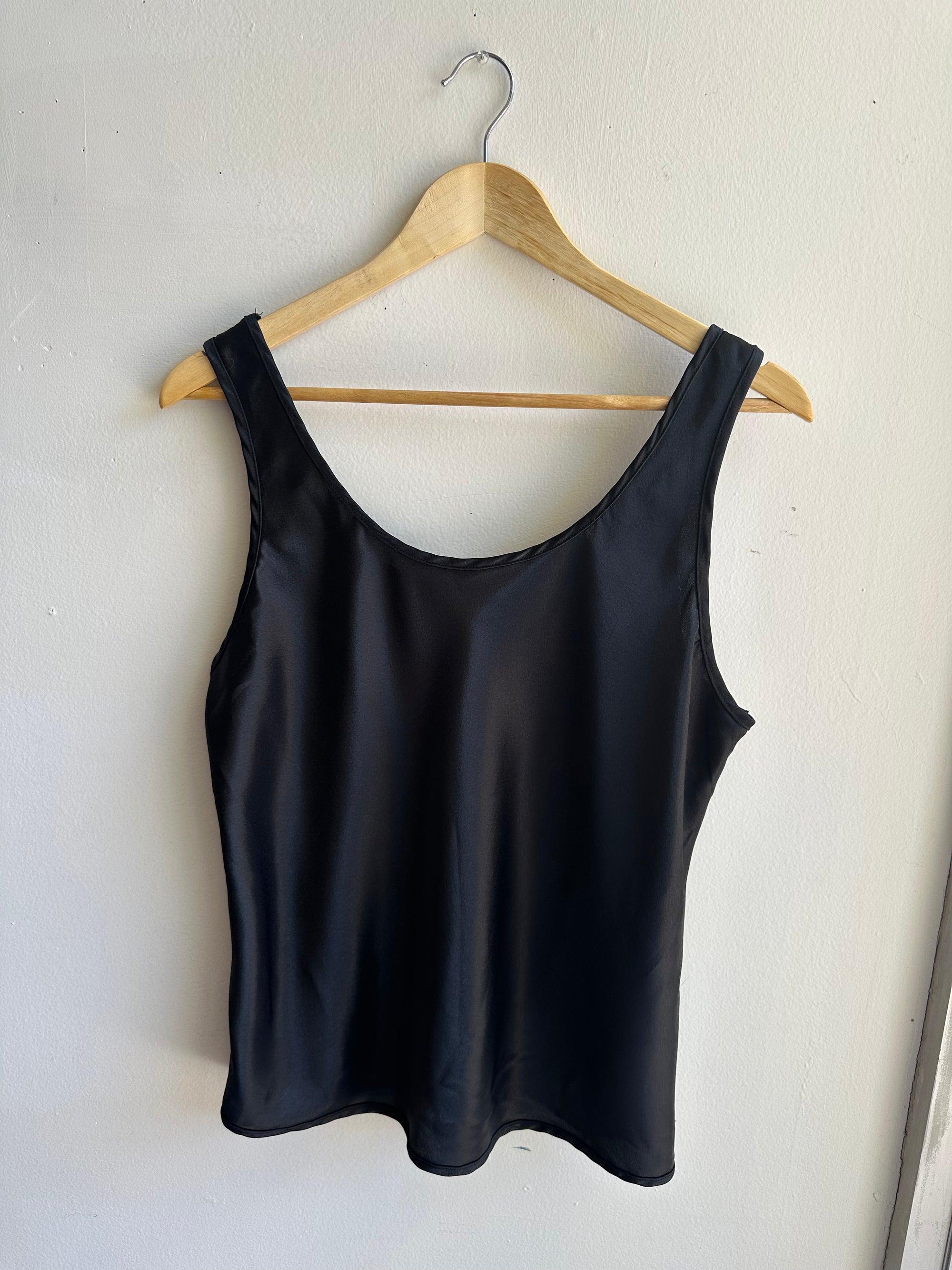 Vintage Black Satin Tank Top | Size Medium
