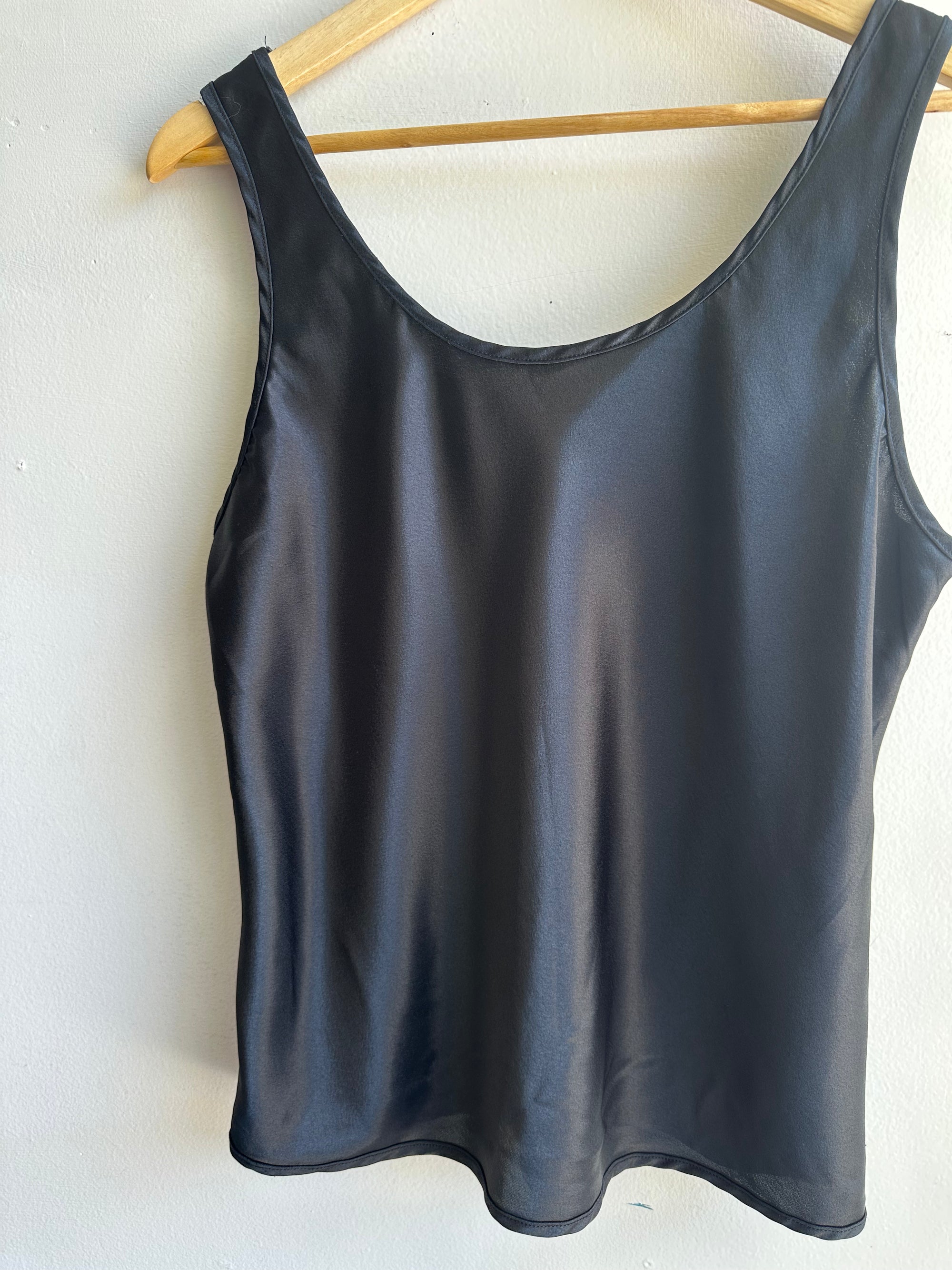 Vintage Black Satin Tank Top | Size Medium