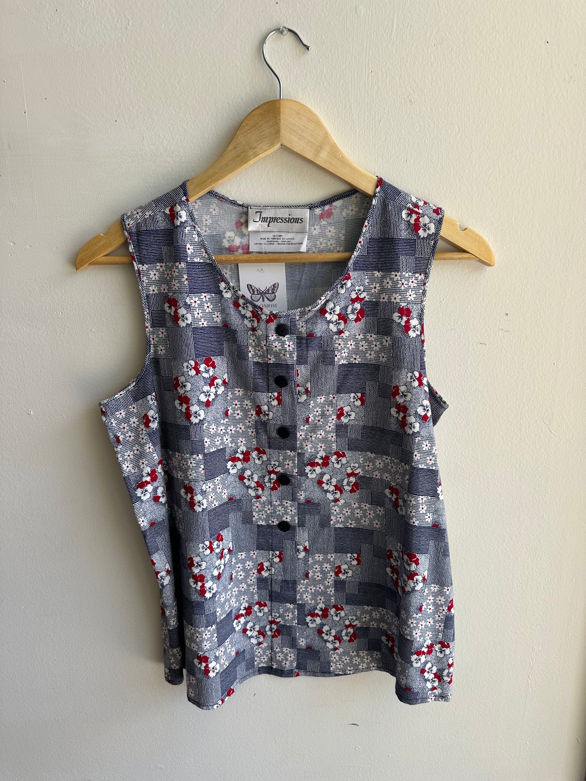 Vintage Floral Patchwork Pattern Tank Top | Size 6 | Made in Canada