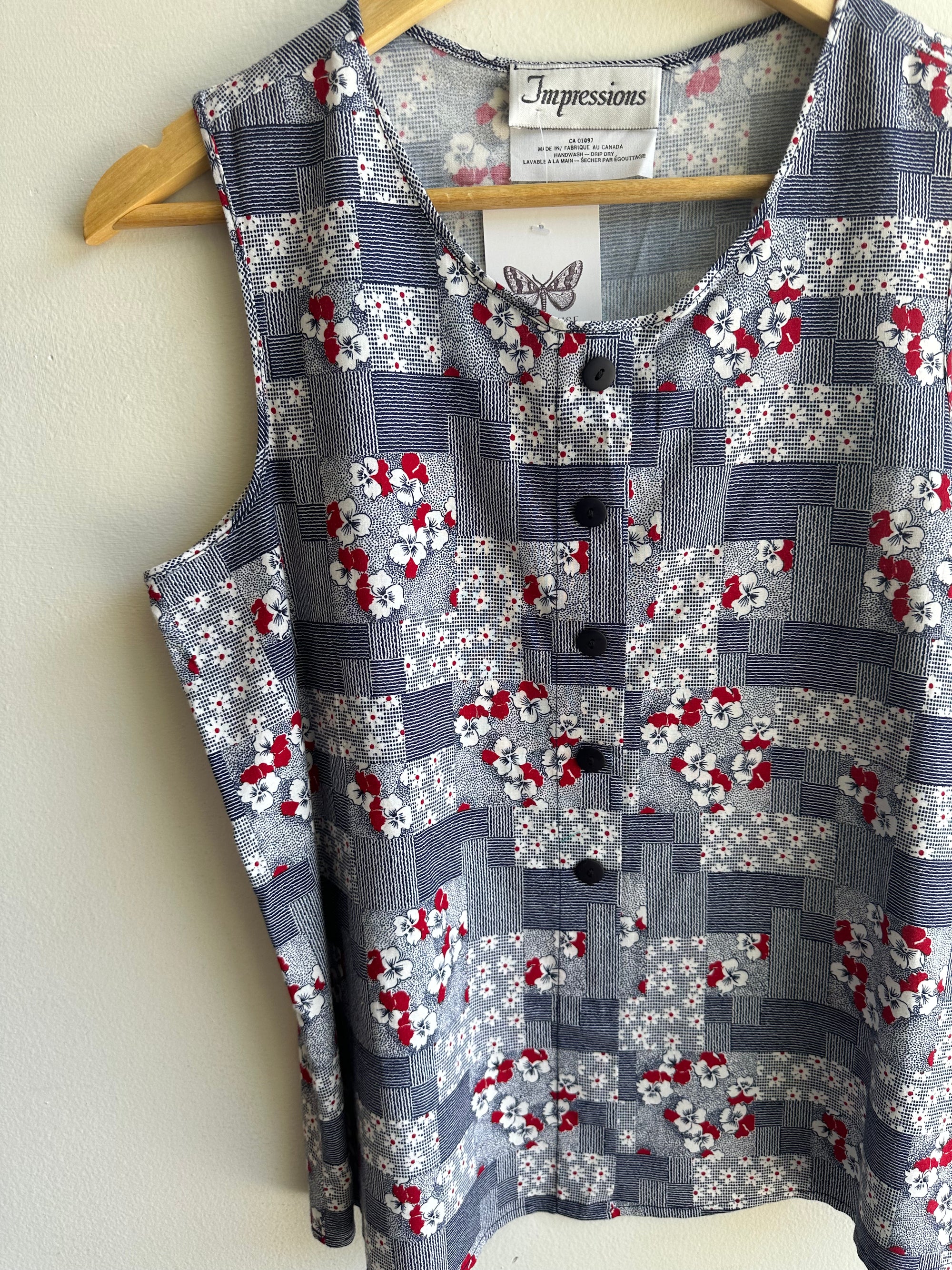 Vintage Floral Patchwork Pattern Tank Top | Size 6 | Made in Canada