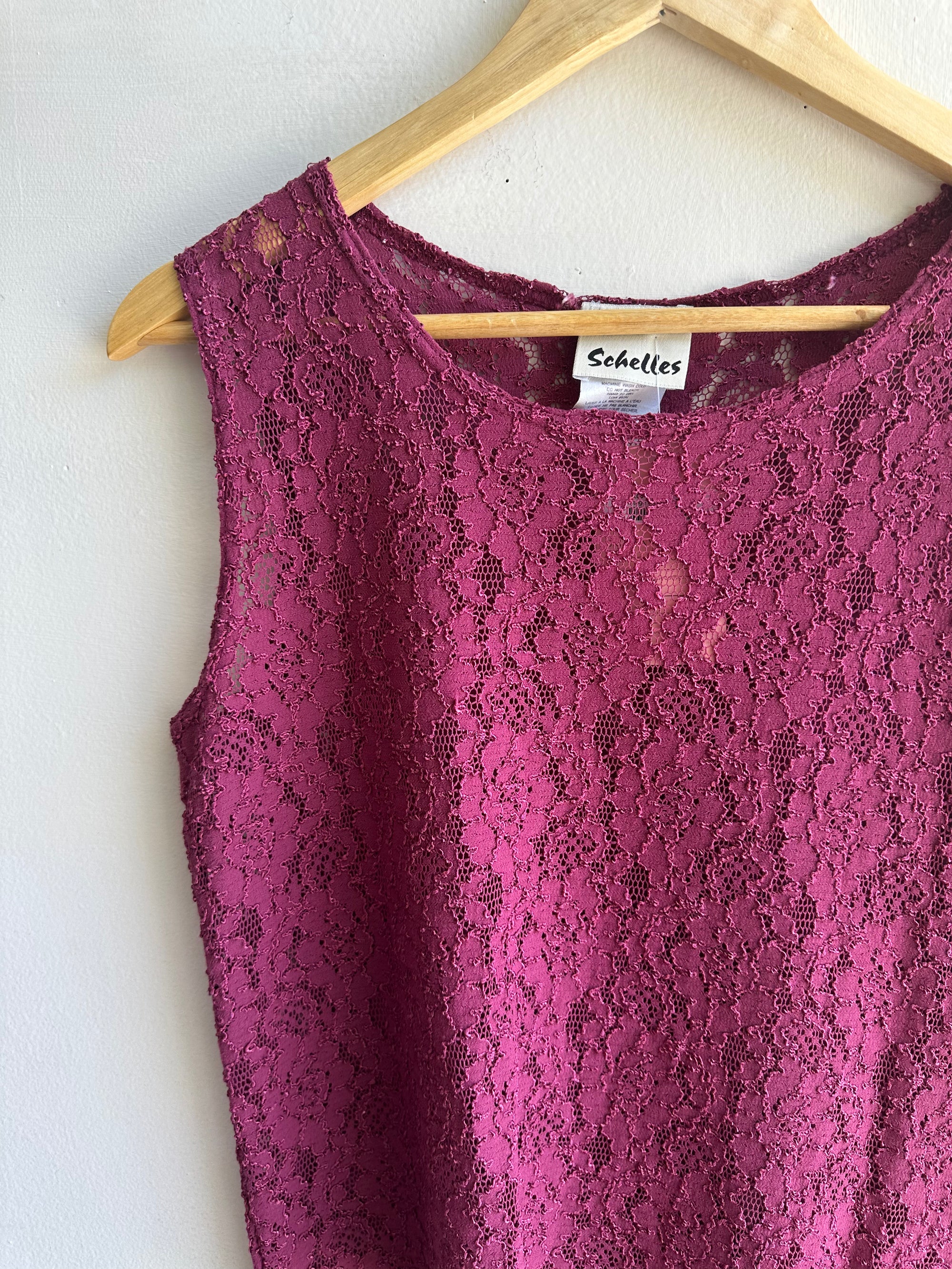 Vintage Schelles Lace Tank Top | Size Medium | Berry | Made in Canada