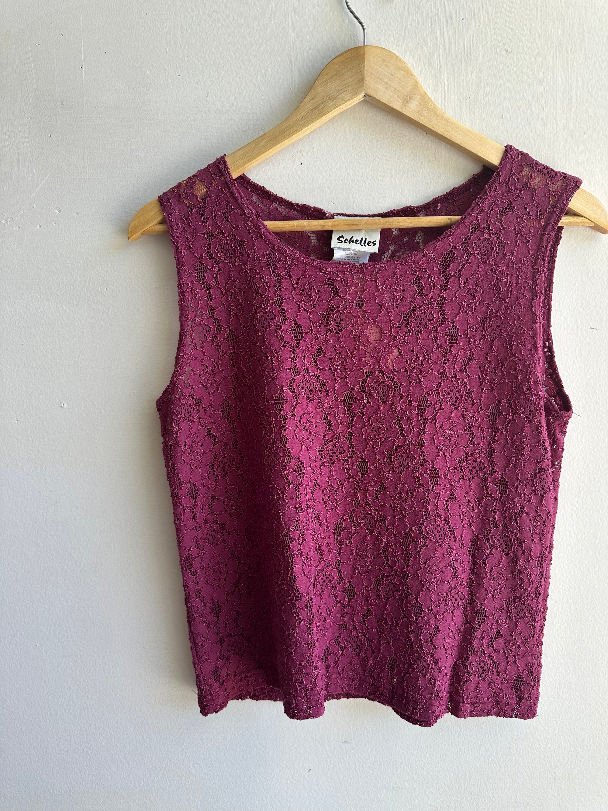Vintage Schelles Lace Tank Top | Size Medium | Berry | Made in Canada