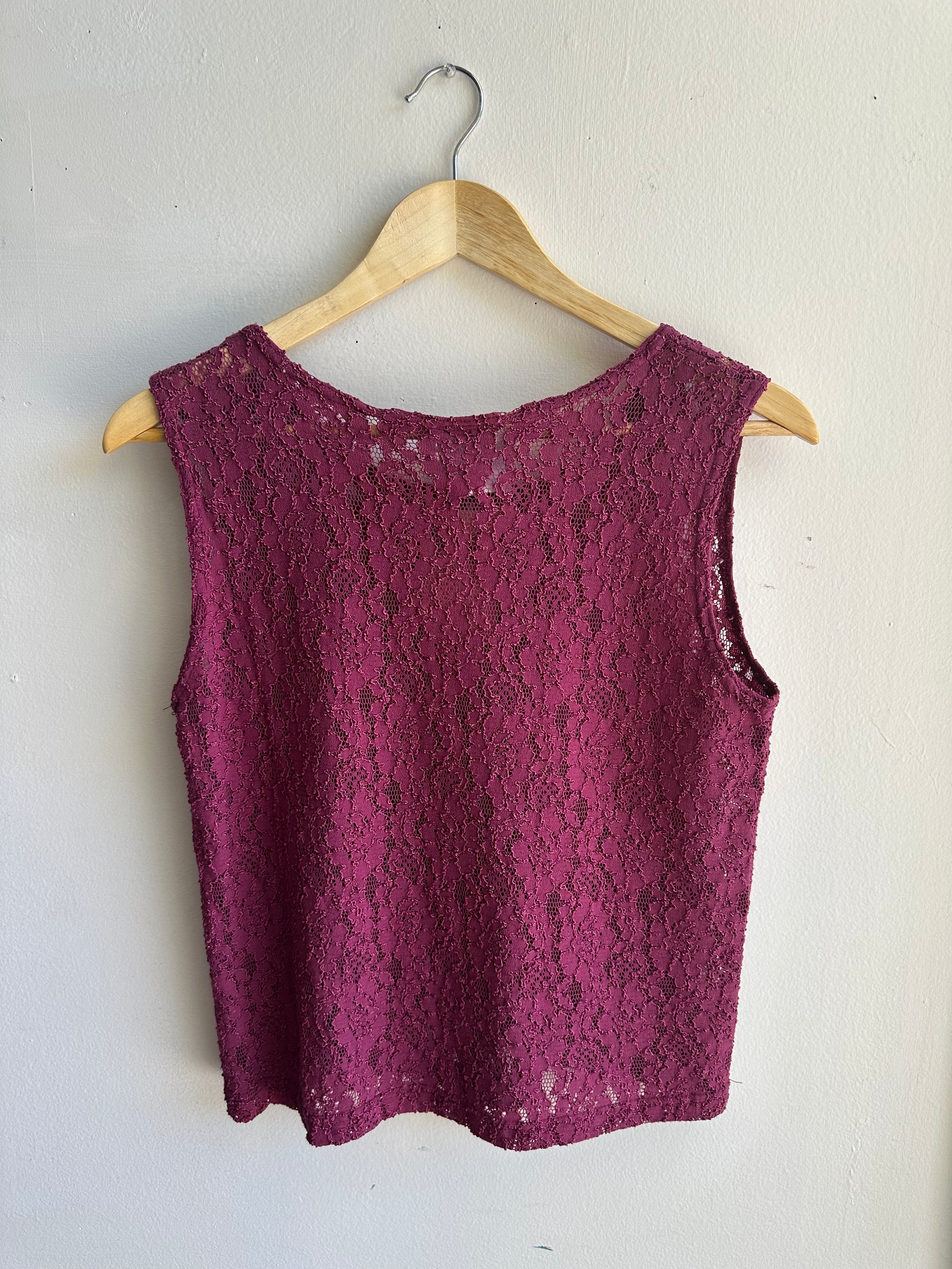 Vintage Schelles Lace Tank Top | Size Medium | Berry | Made in Canada