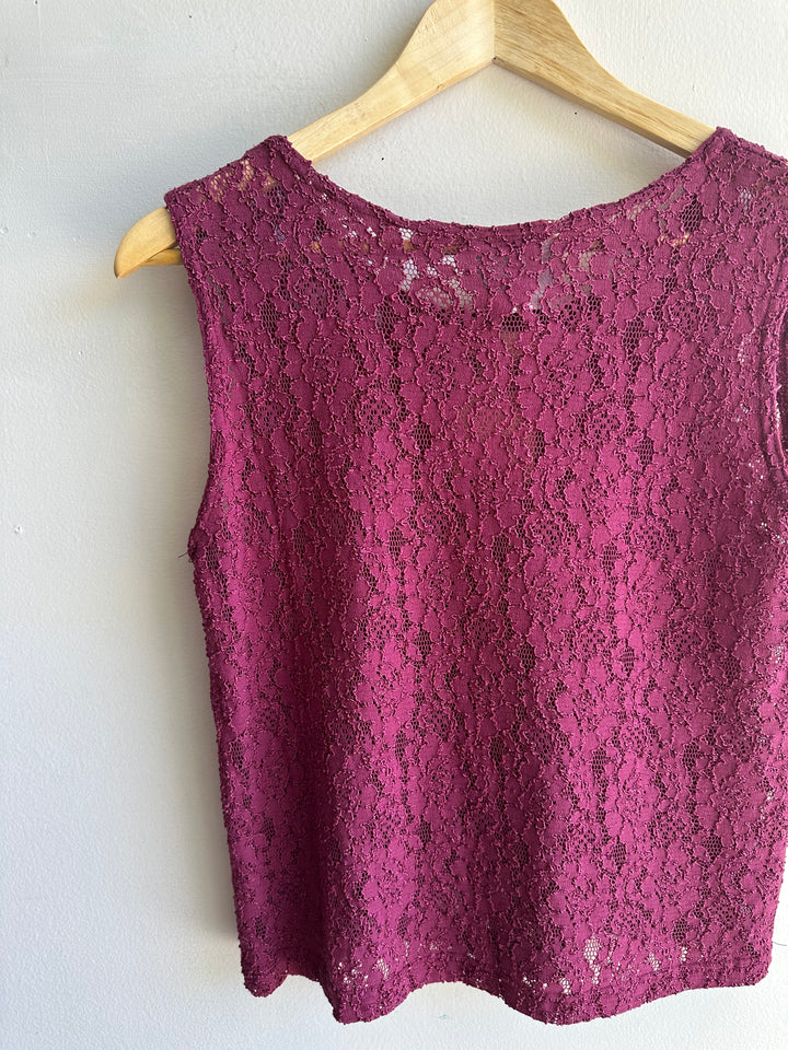 Vintage Schelles Lace Tank Top | Size Medium | Berry | Made in Canada
