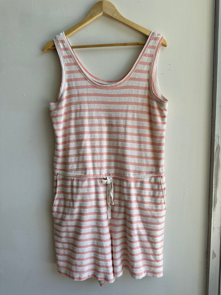 Terry Cloth Pink Striped Romper | Size Large
