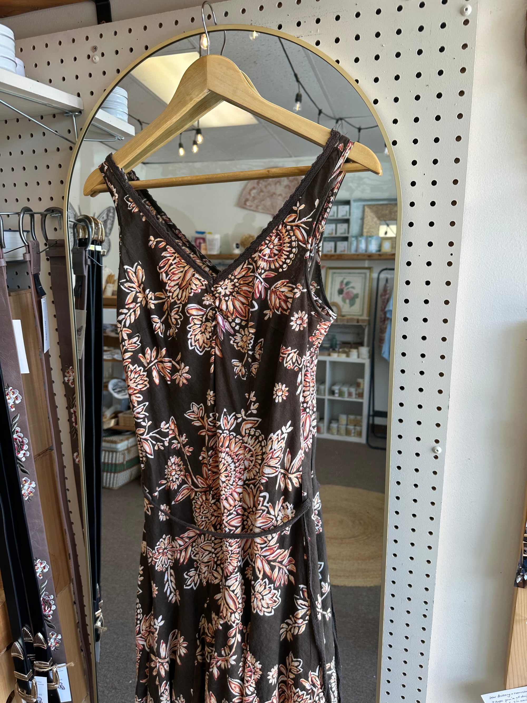 Vintage Paradise NY Cotton Brown Floral Midi Dress | Size Small