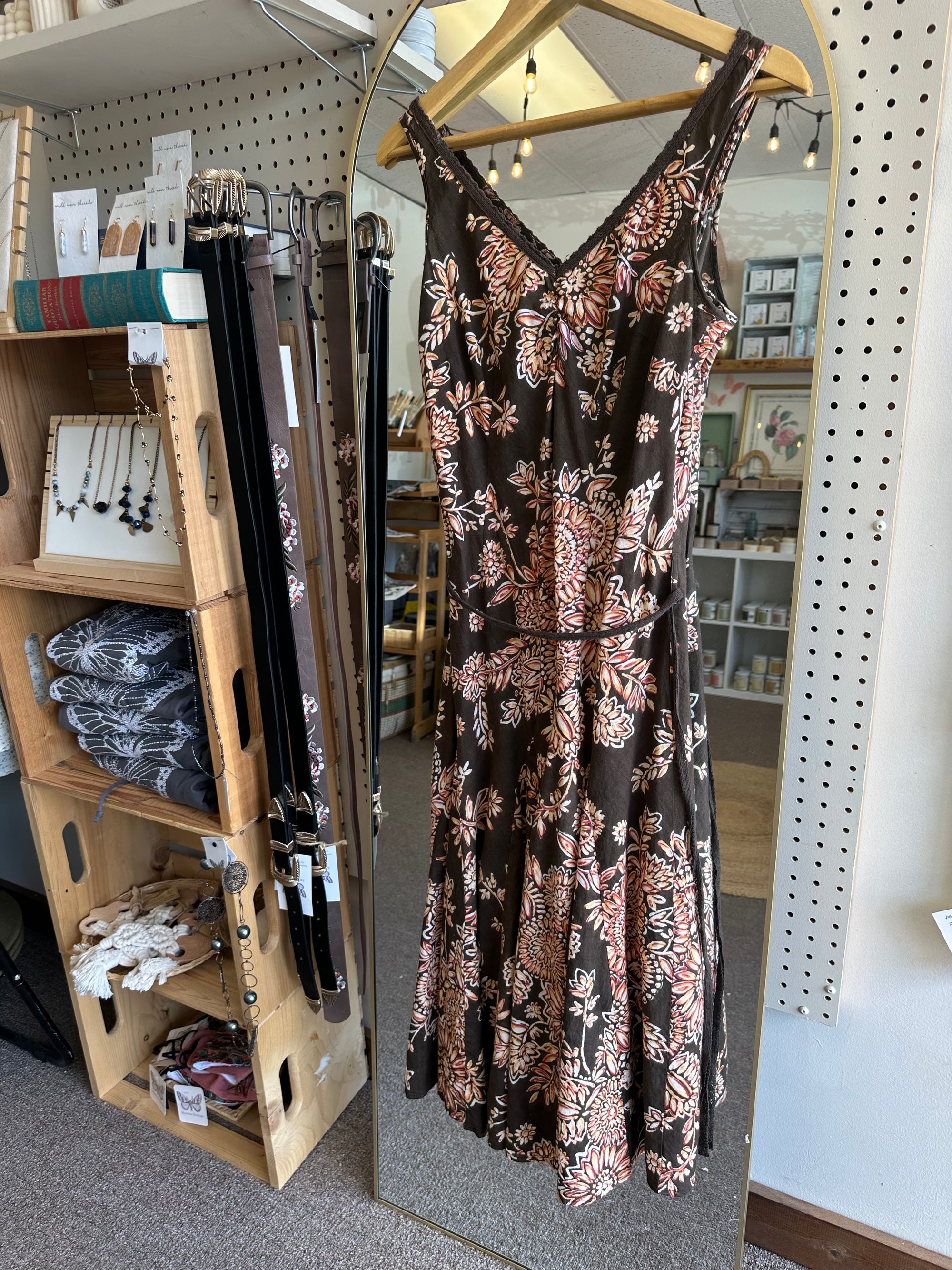 Vintage Paradise NY Cotton Brown Floral Midi Dress | Size Small