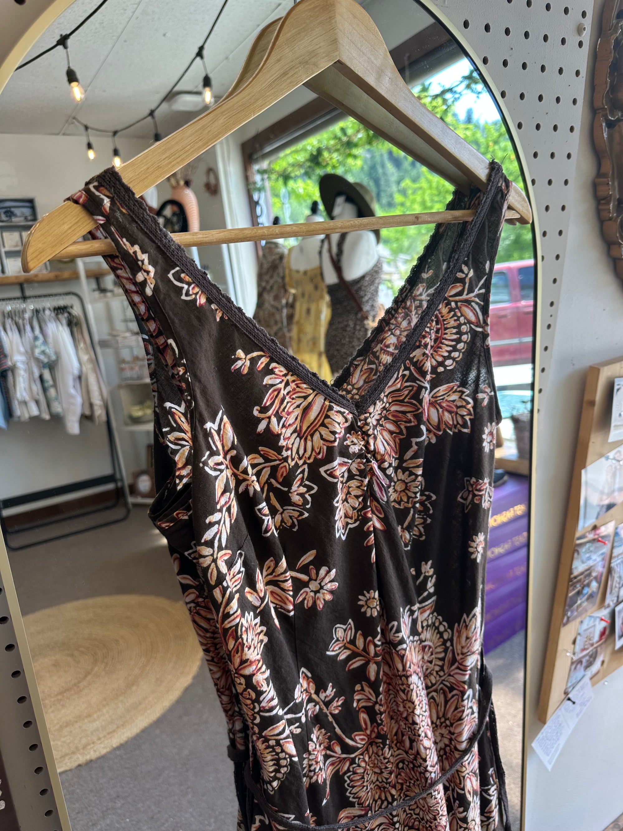 Vintage Paradise NY Cotton Brown Floral Midi Dress | Size Small