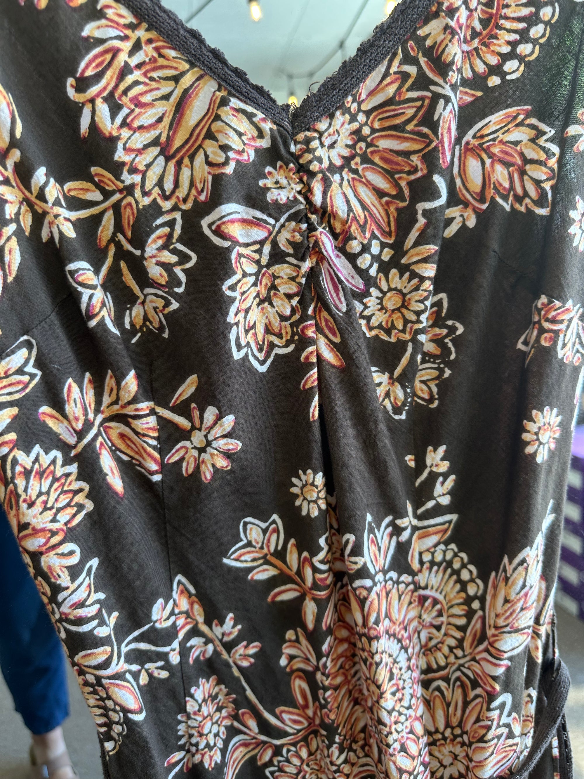 Vintage Paradise NY Cotton Brown Floral Midi Dress | Size Small