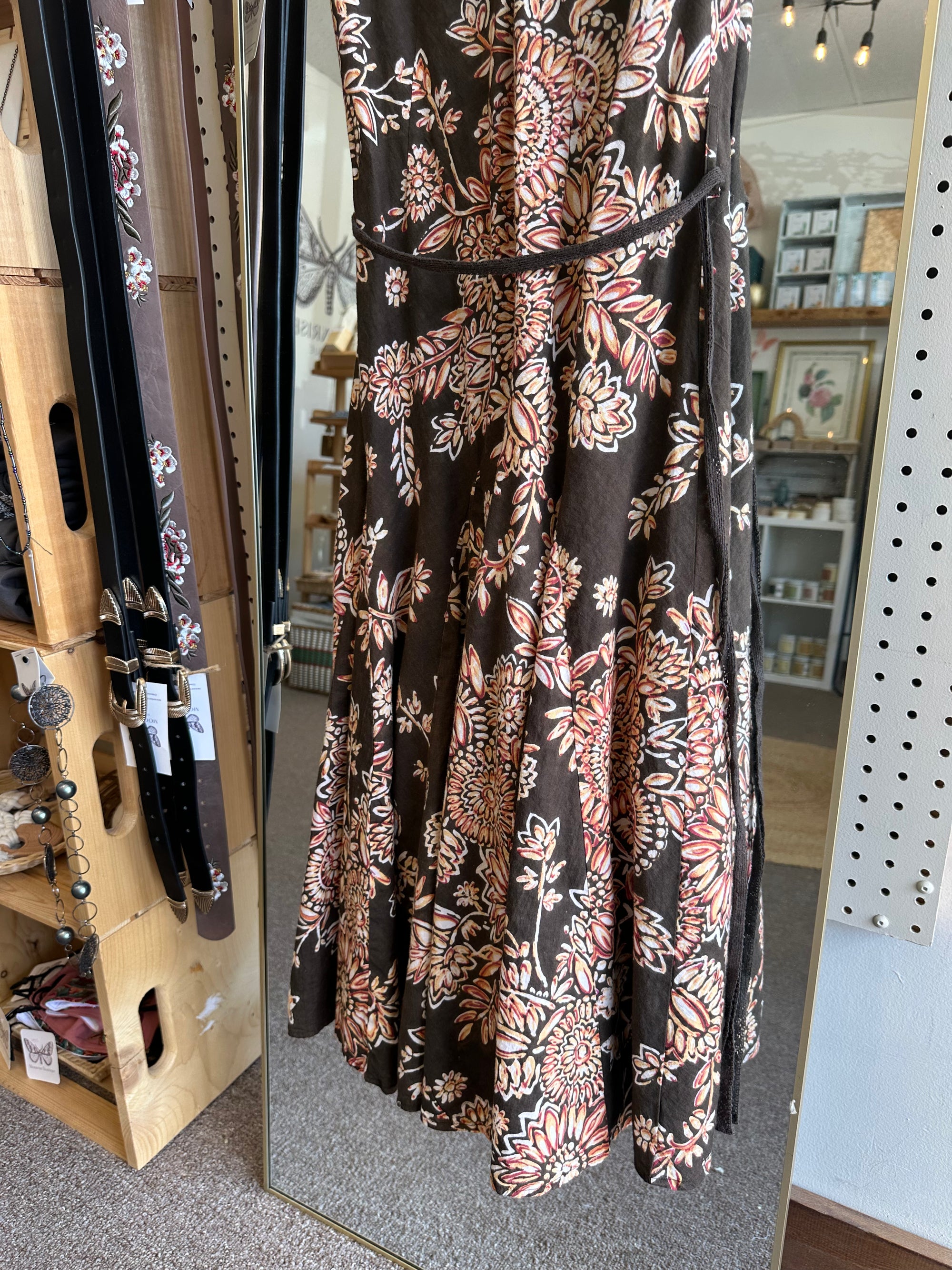 Vintage Paradise NY Cotton Brown Floral Midi Dress | Size Small