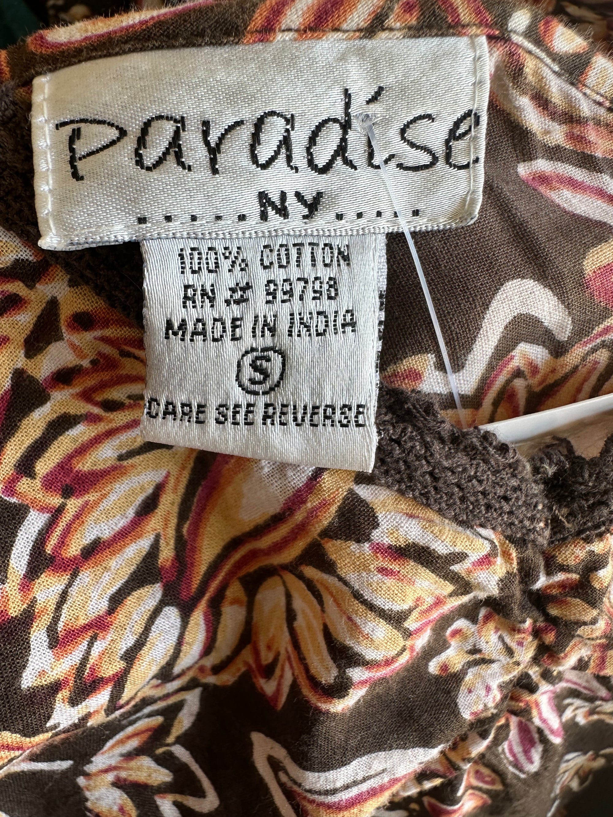 Vintage Paradise NY Cotton Brown Floral Midi Dress | Size Small