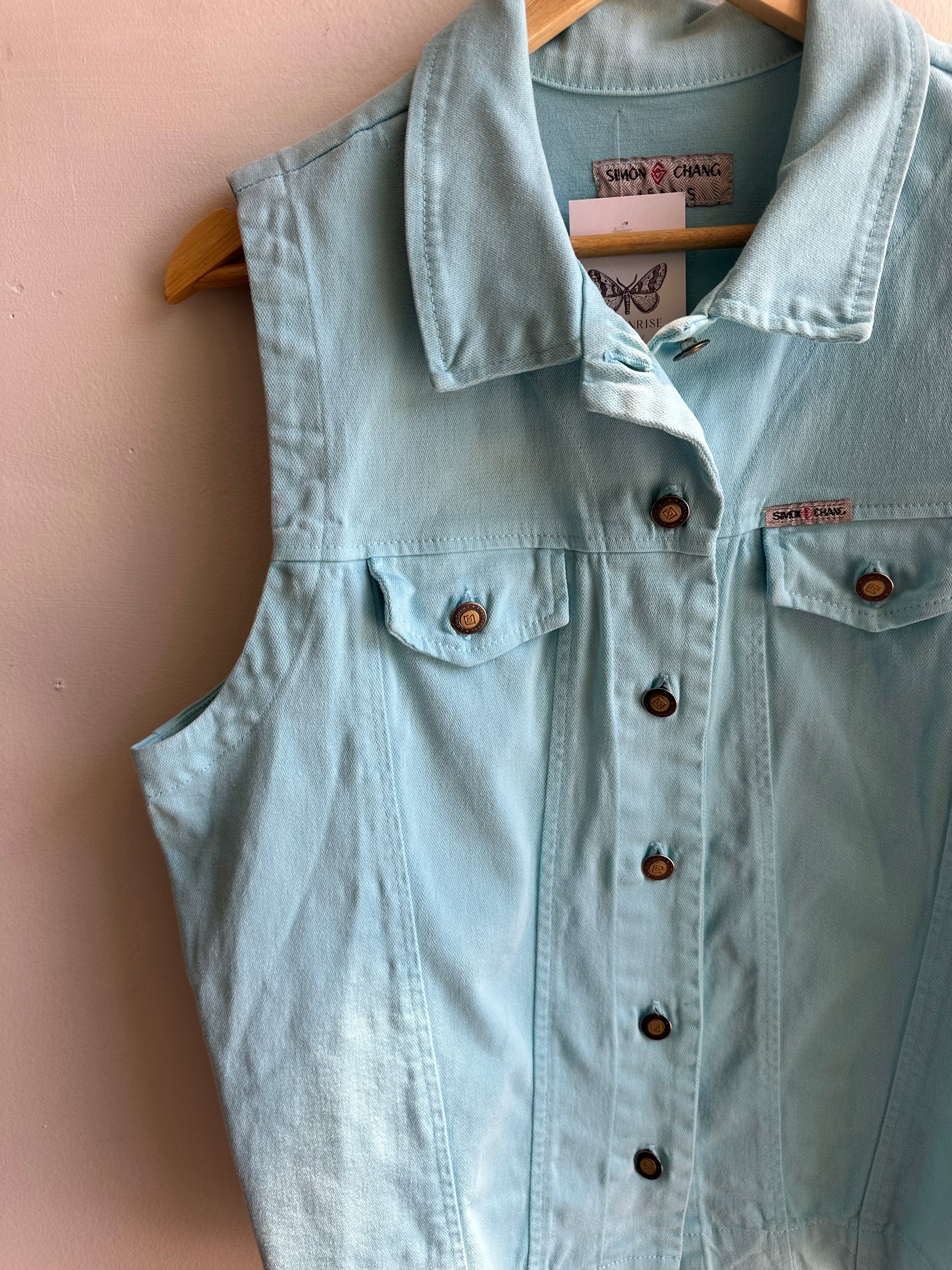 Vintage Simon Chang Jeans Light Blue Denim Vest | Size Large