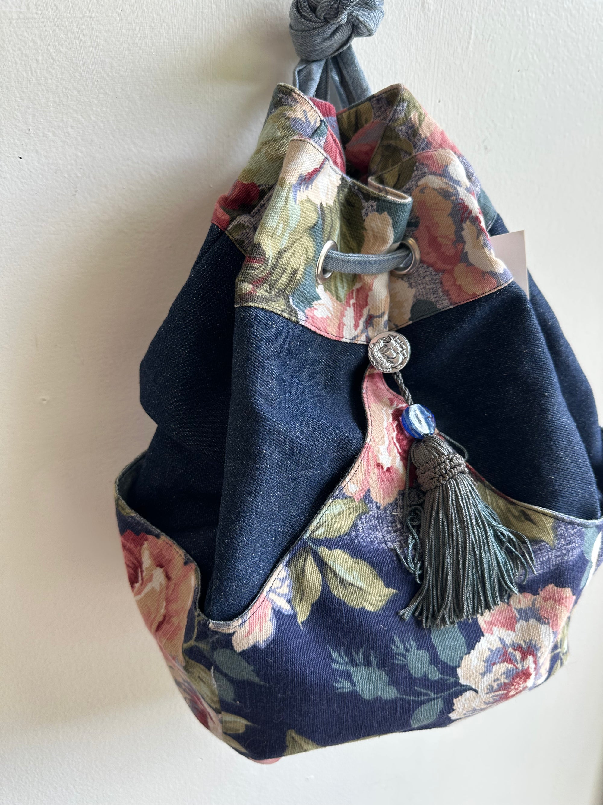 Vintage Handmade Denim + Floral Backpack