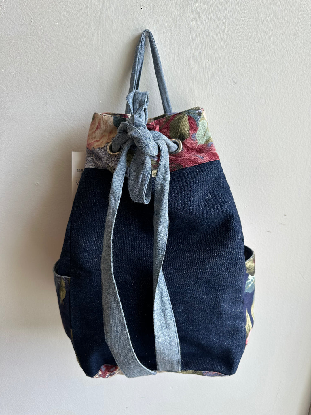Vintage Handmade Denim + Floral Backpack
