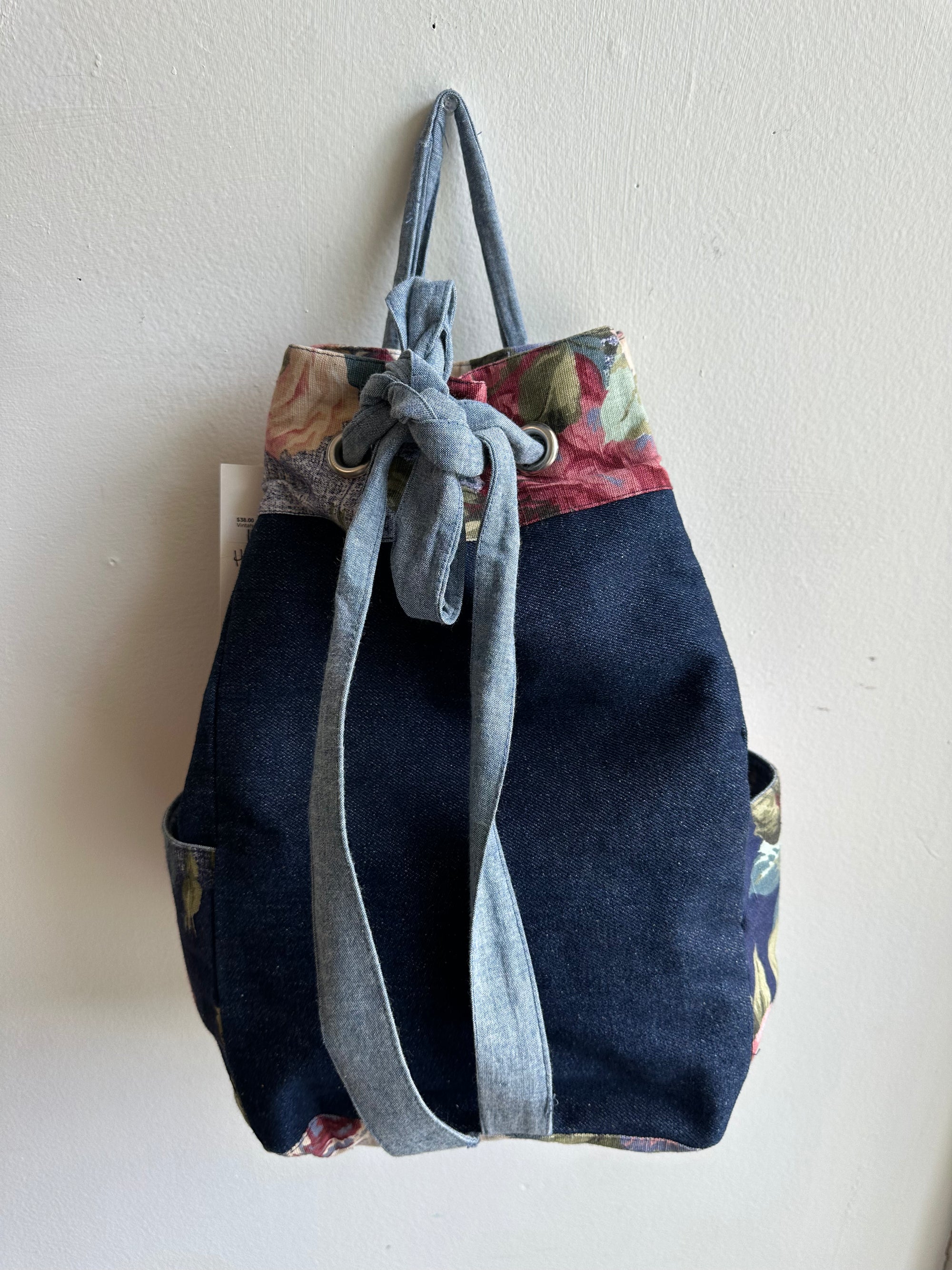 Vintage Handmade Denim + Floral Backpack