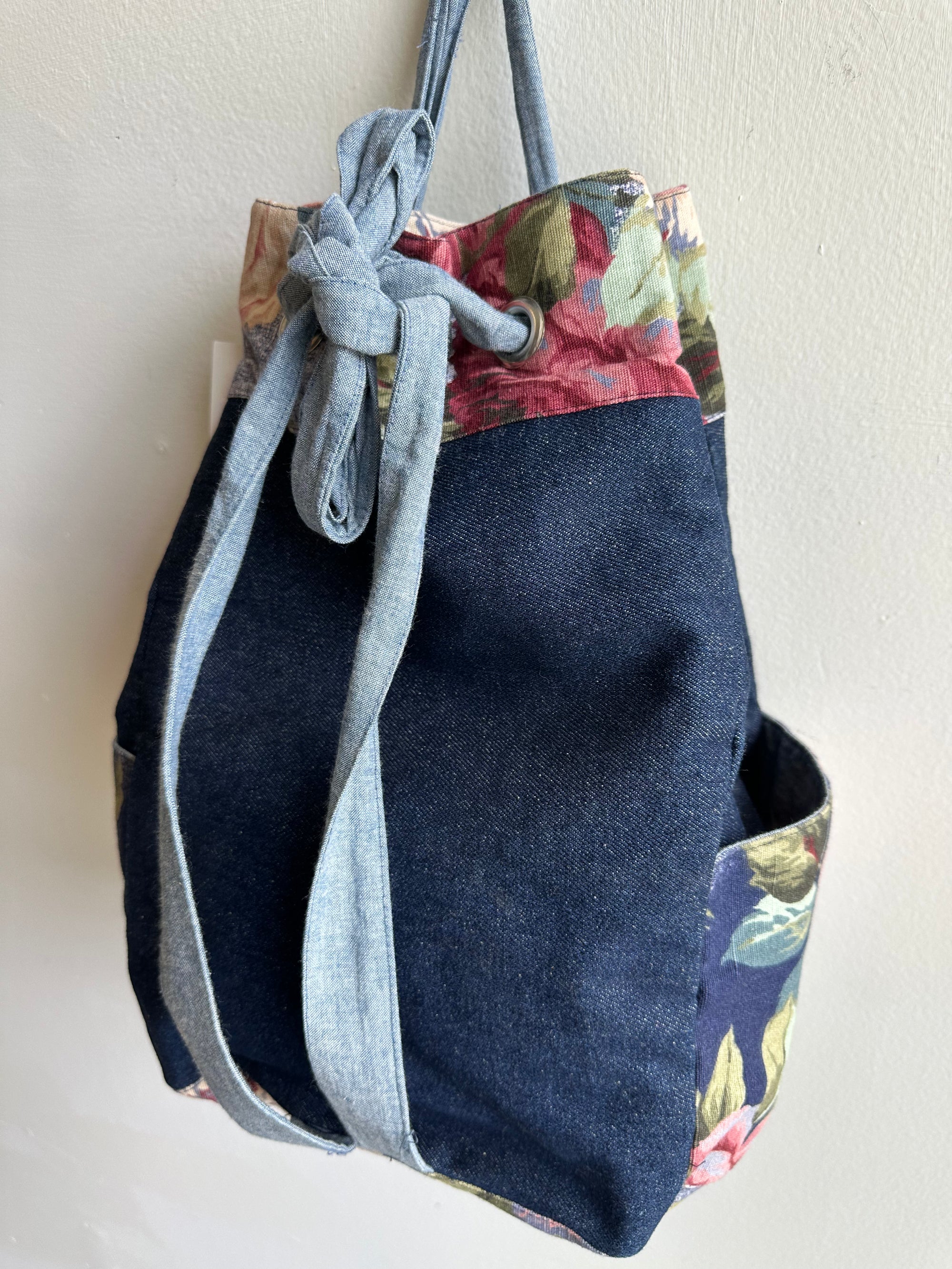Vintage Handmade Denim + Floral Backpack