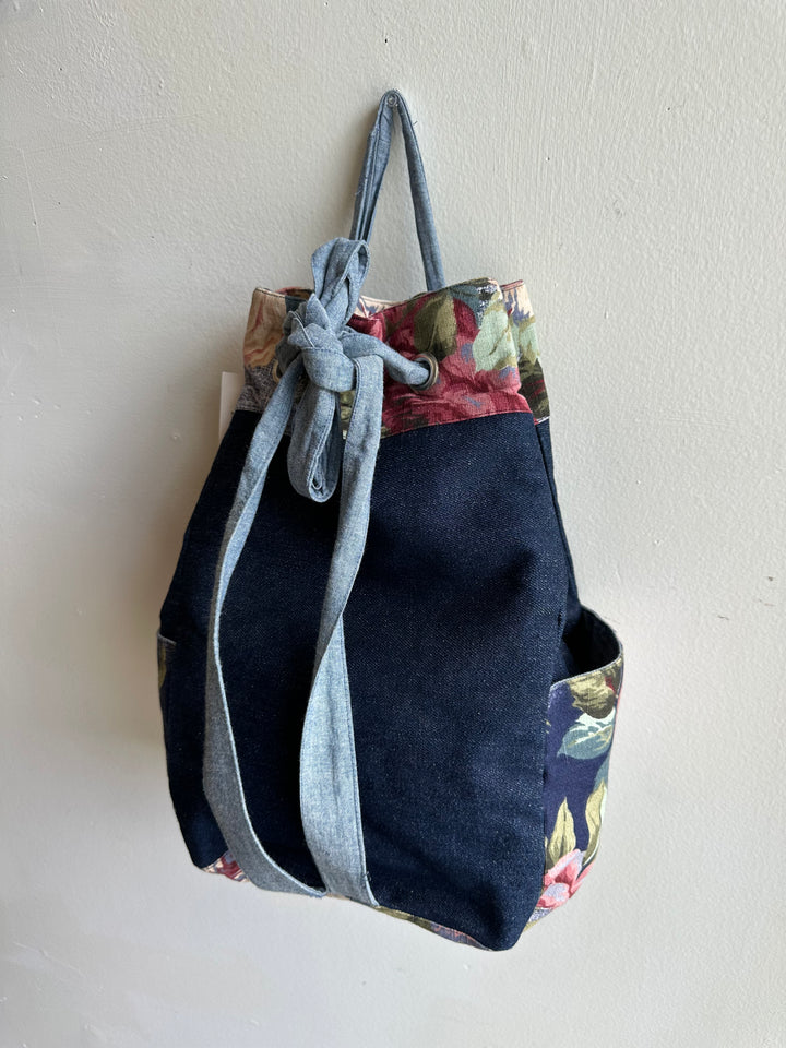 Vintage Handmade Denim + Floral Backpack