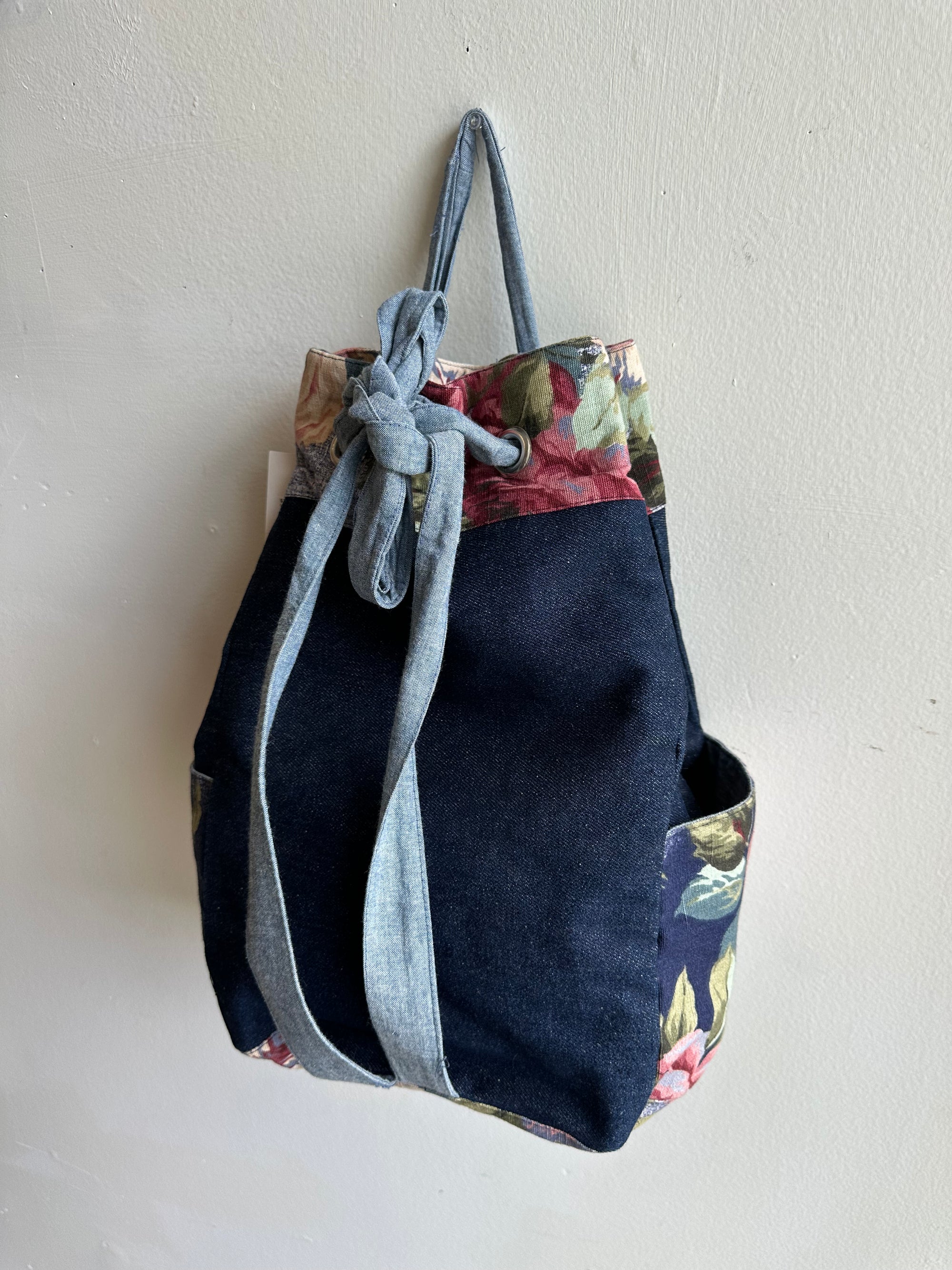 Vintage Handmade Denim + Floral Backpack
