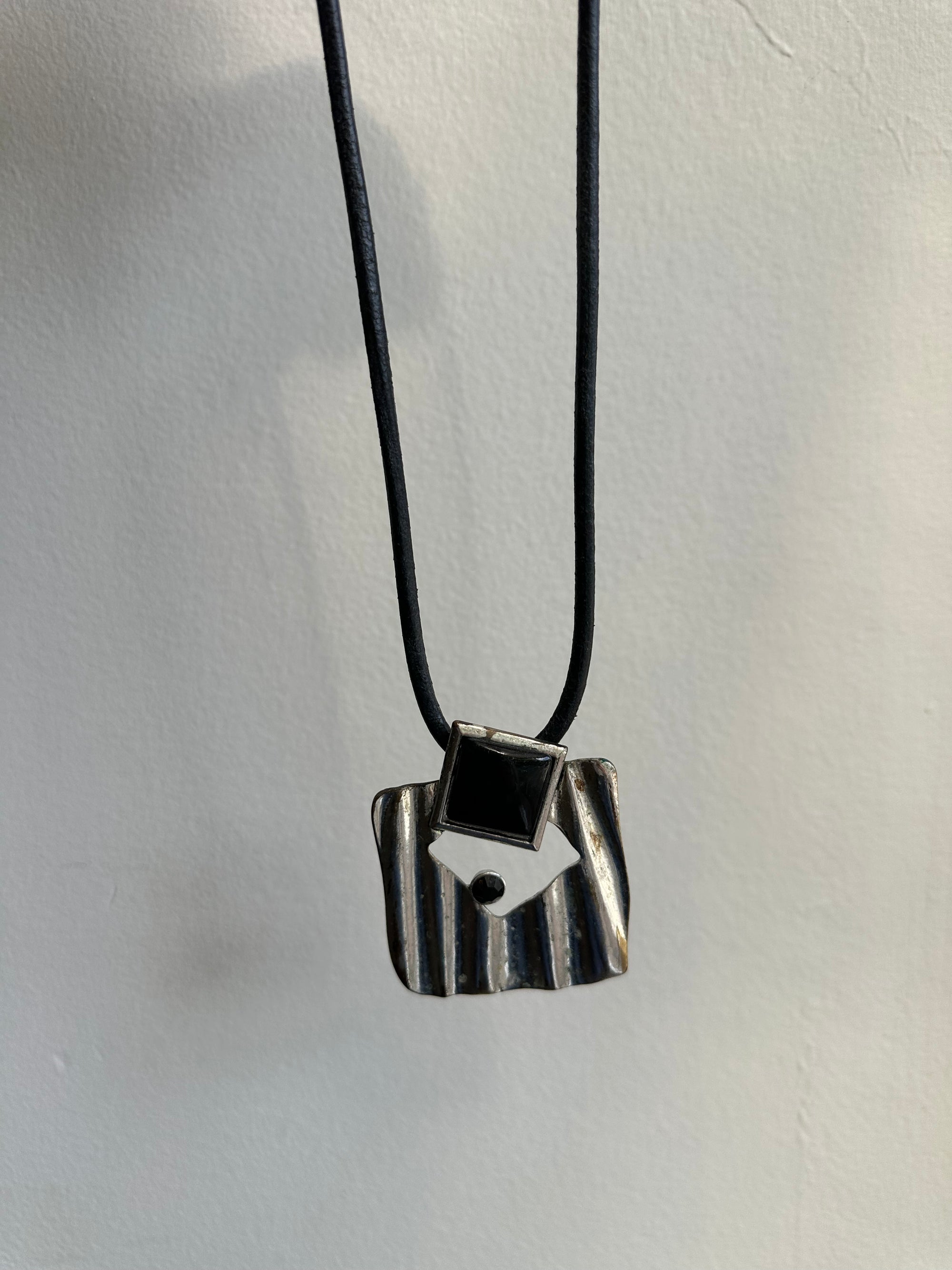 Vintage Art Deco Inspired Square Onyx Corded Necklace