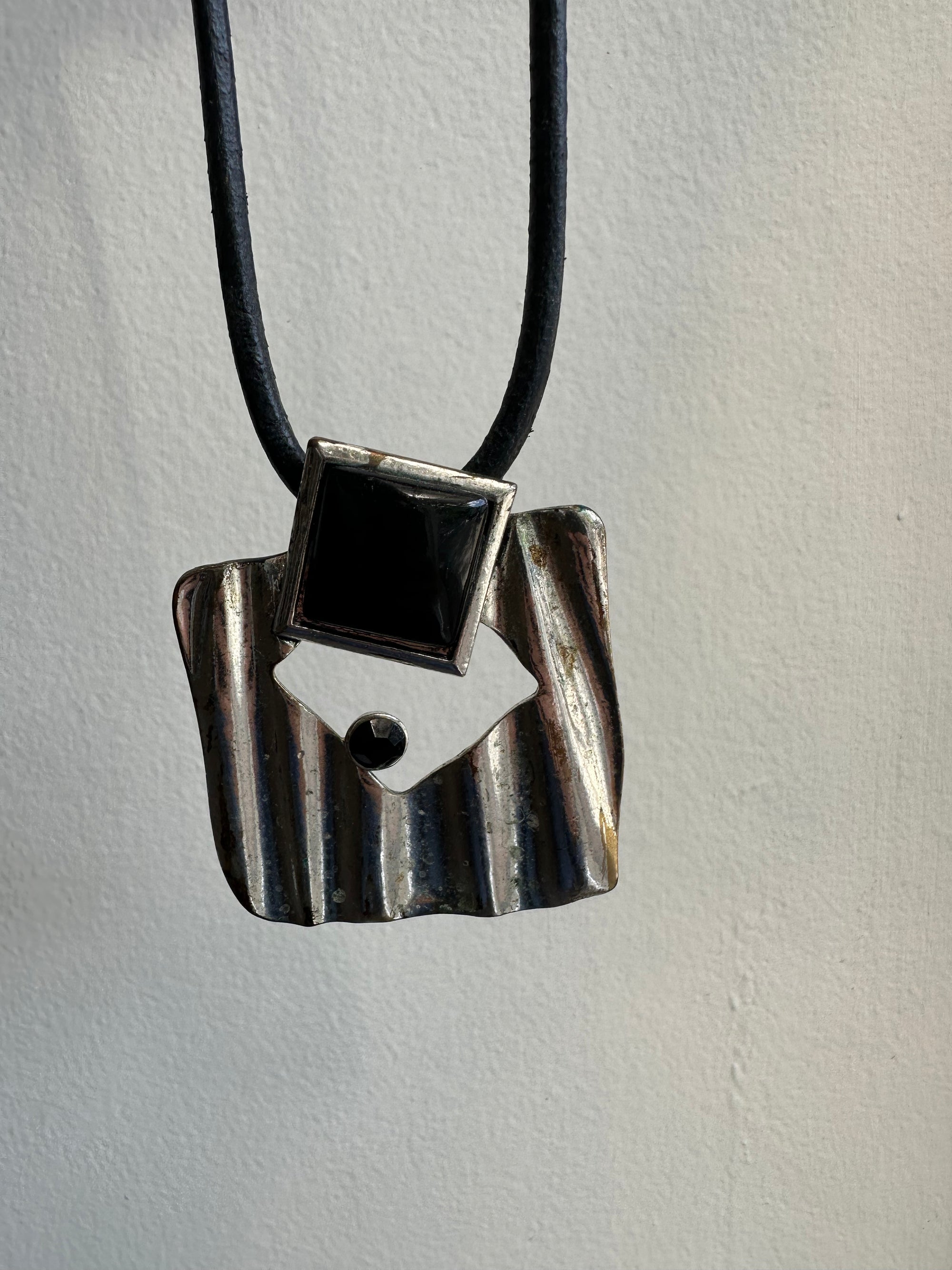 Vintage Art Deco Inspired Square Onyx Corded Necklace