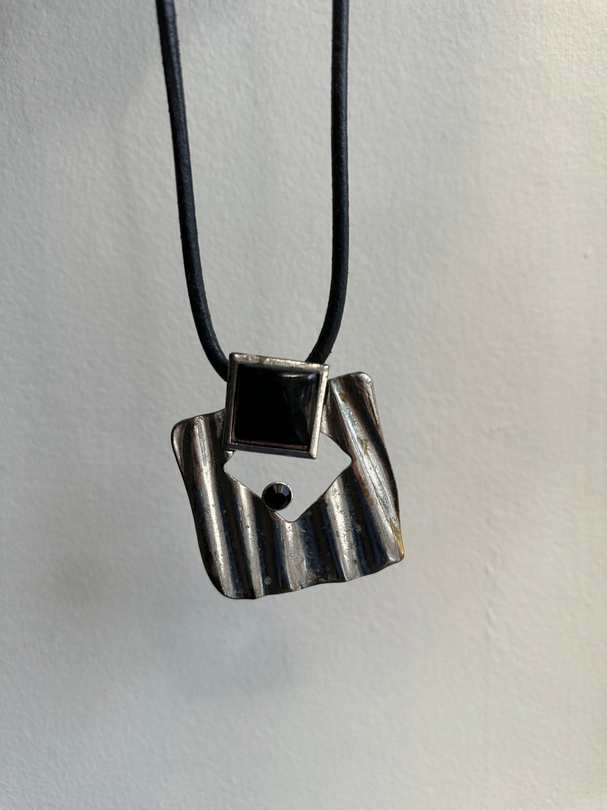 Vintage Art Deco Inspired Square Onyx Corded Necklace