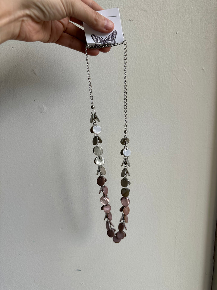 Vintage Pink + Grey Mother of Pearl Shell Necklace