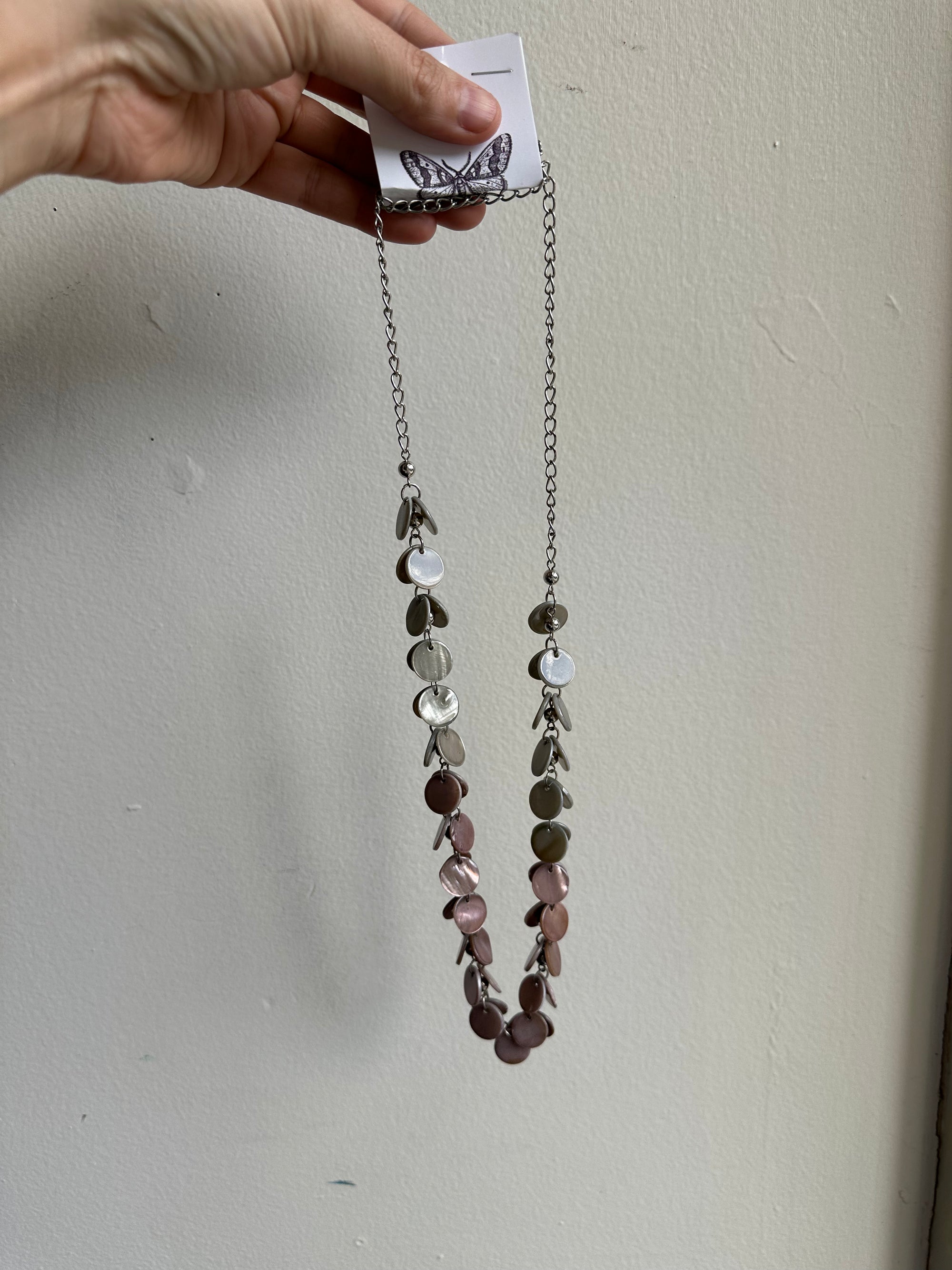 Vintage Pink + Grey Mother of Pearl Shell Necklace